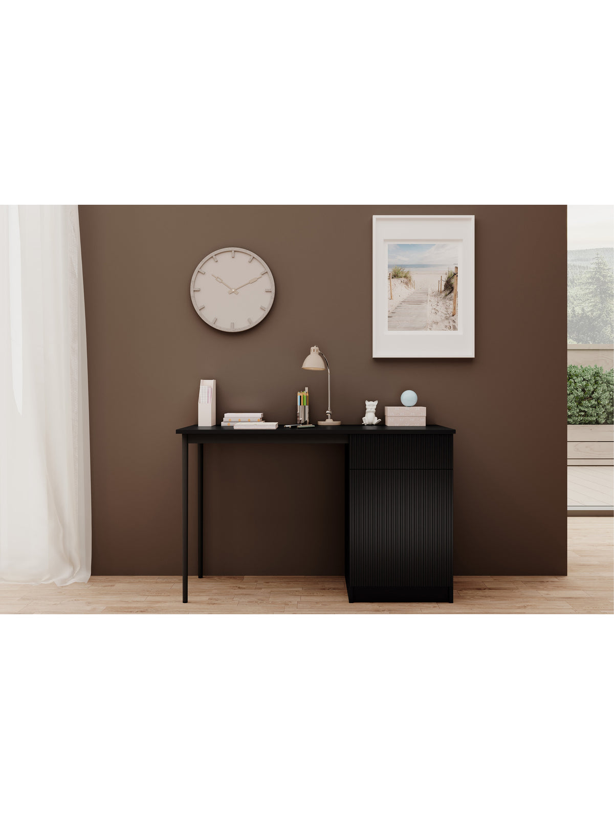 Písací stôl Nicole 120 cm z szuflada - Čierny mat / čierny nozki (wolnostojace)