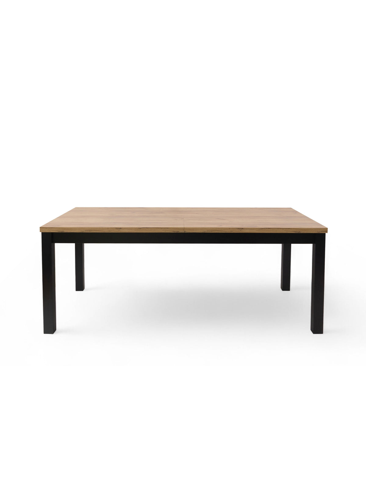 Rozkladací stôl Werona 160-240x90 cm s dubovým povrchom a čiernymi nohami, pohľad spredu