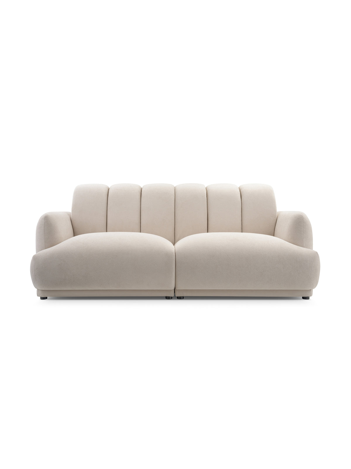 Sofa Melvo do salonu beżowa boucle Gerra 80 nowoczesna trzyosobowa z czarnymi nogami