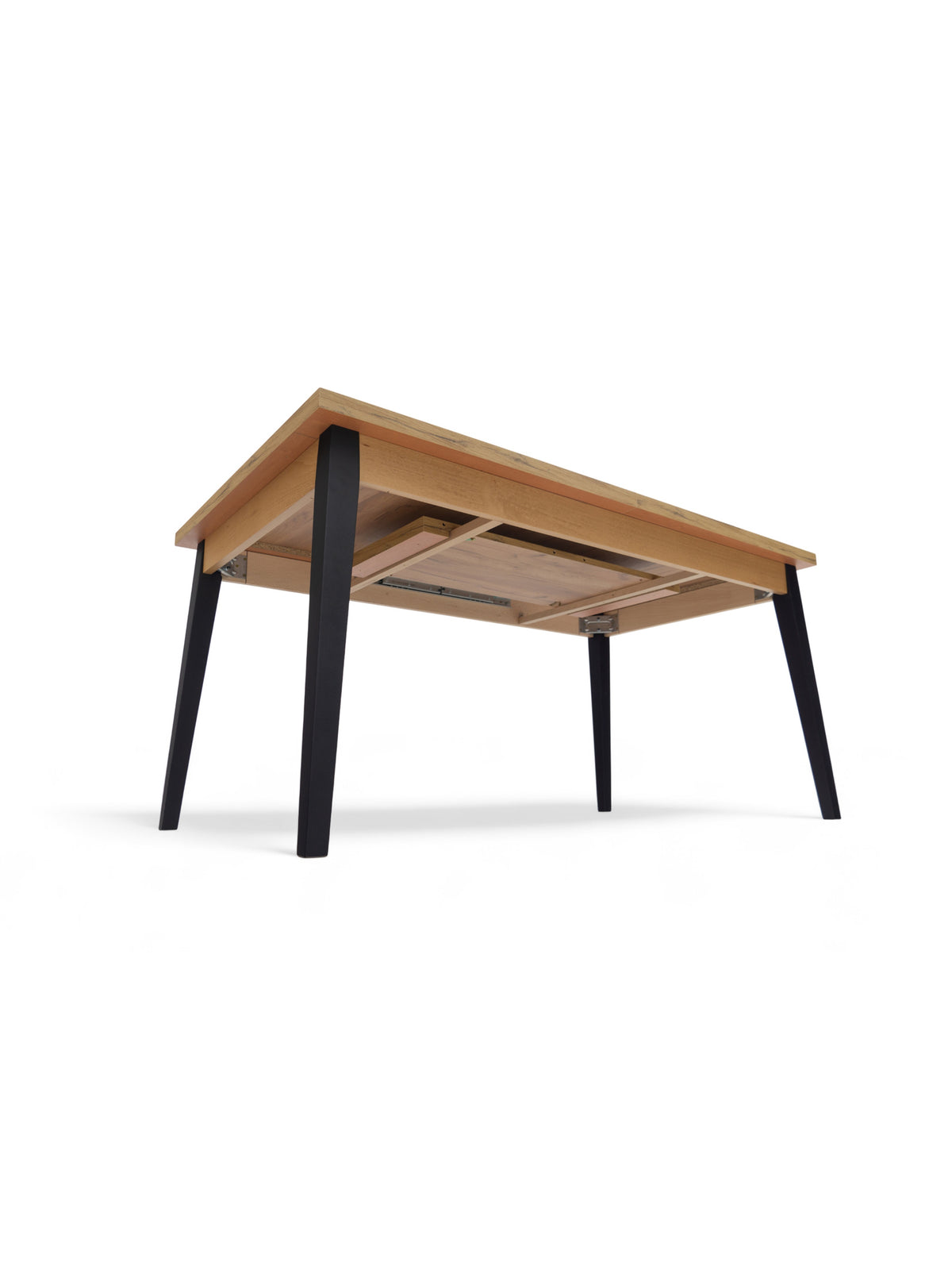 Rozkladací stôl Paris 160-200x90 cm s doskou dąb craft a čiernymi nohami, pohľad zdola