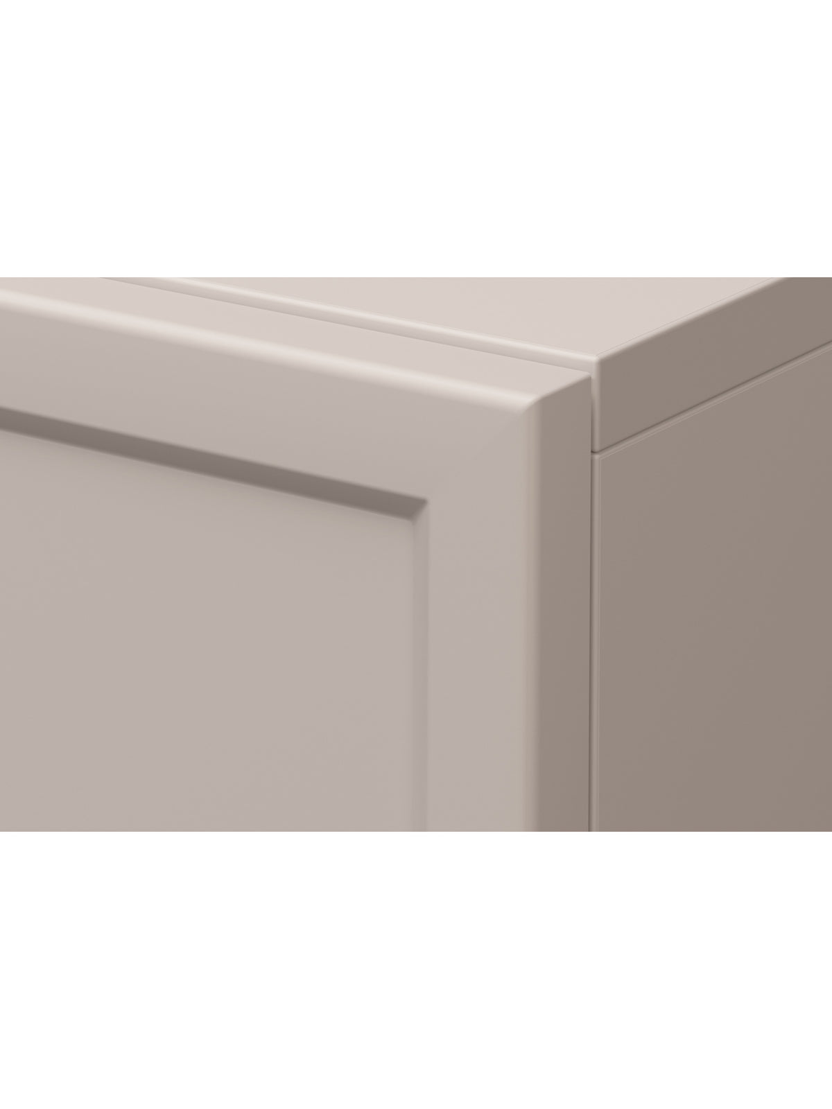 Konzola Lorini 100 cm v kasmírovej farbe s čiernymi úchytmi a kovovým rámom, detail rohu