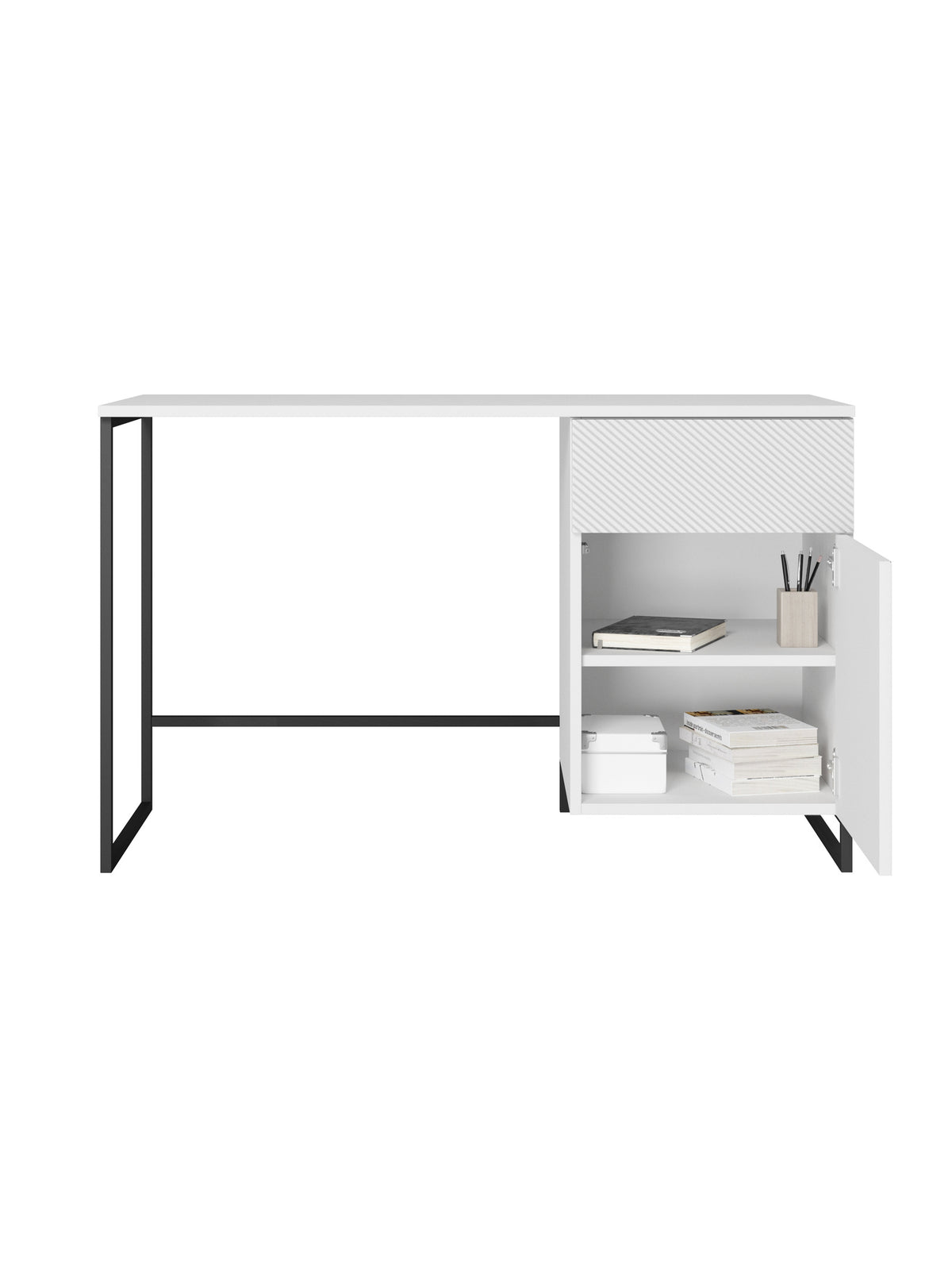 Písací stôl Asha 120 cm z szuflada - biely mat / Čierny Rošt