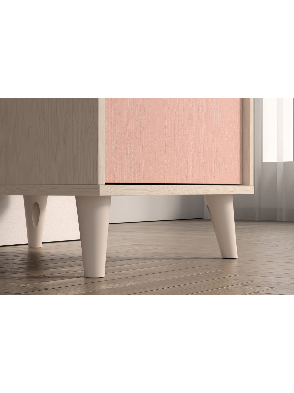 Nohy detského písacieho stola Marla v farbách púštny piesok a millenial pink, detailný záber