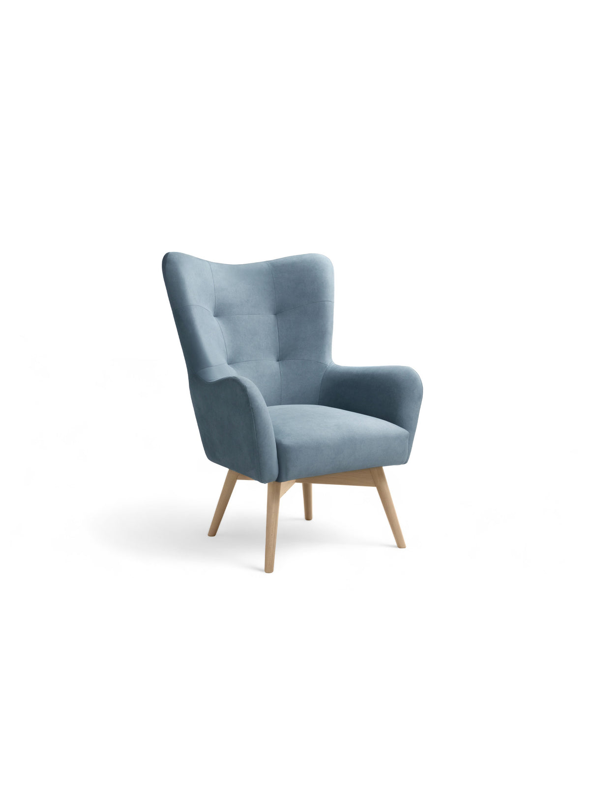 Skandinávske kreslo Uszak Nordic modrý velvet Cloud 70 s bukovými nohami