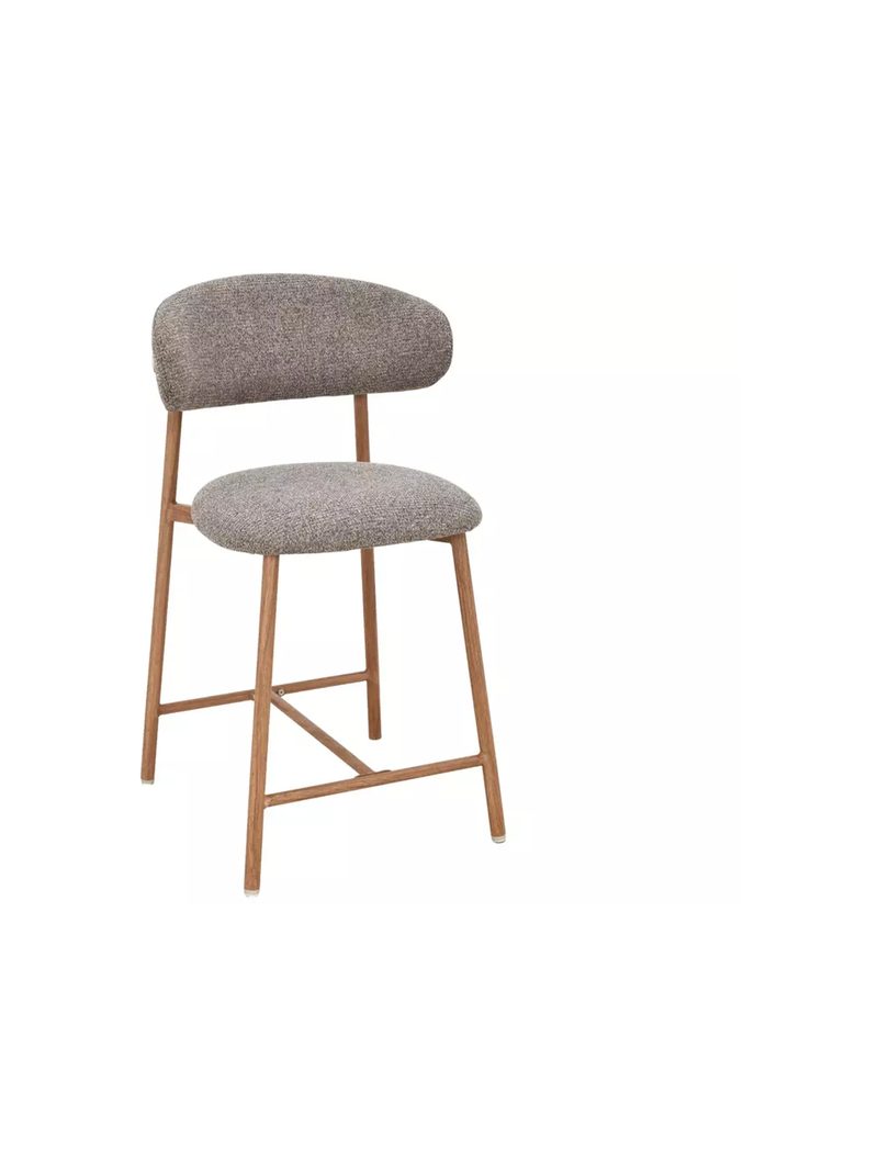 Čalúnený barový stolička Zentari cappuccino s kovovým rámom v farbe dub, pohľad spredu