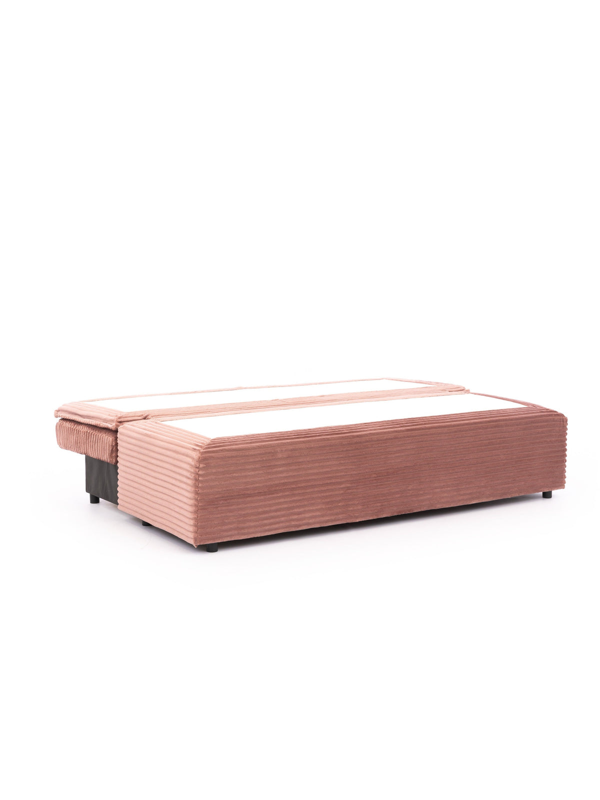 Kanapa rozkładana Firioza różowy plusz Tilia 62 z pojemnikiem na pościel, widok rozłożony