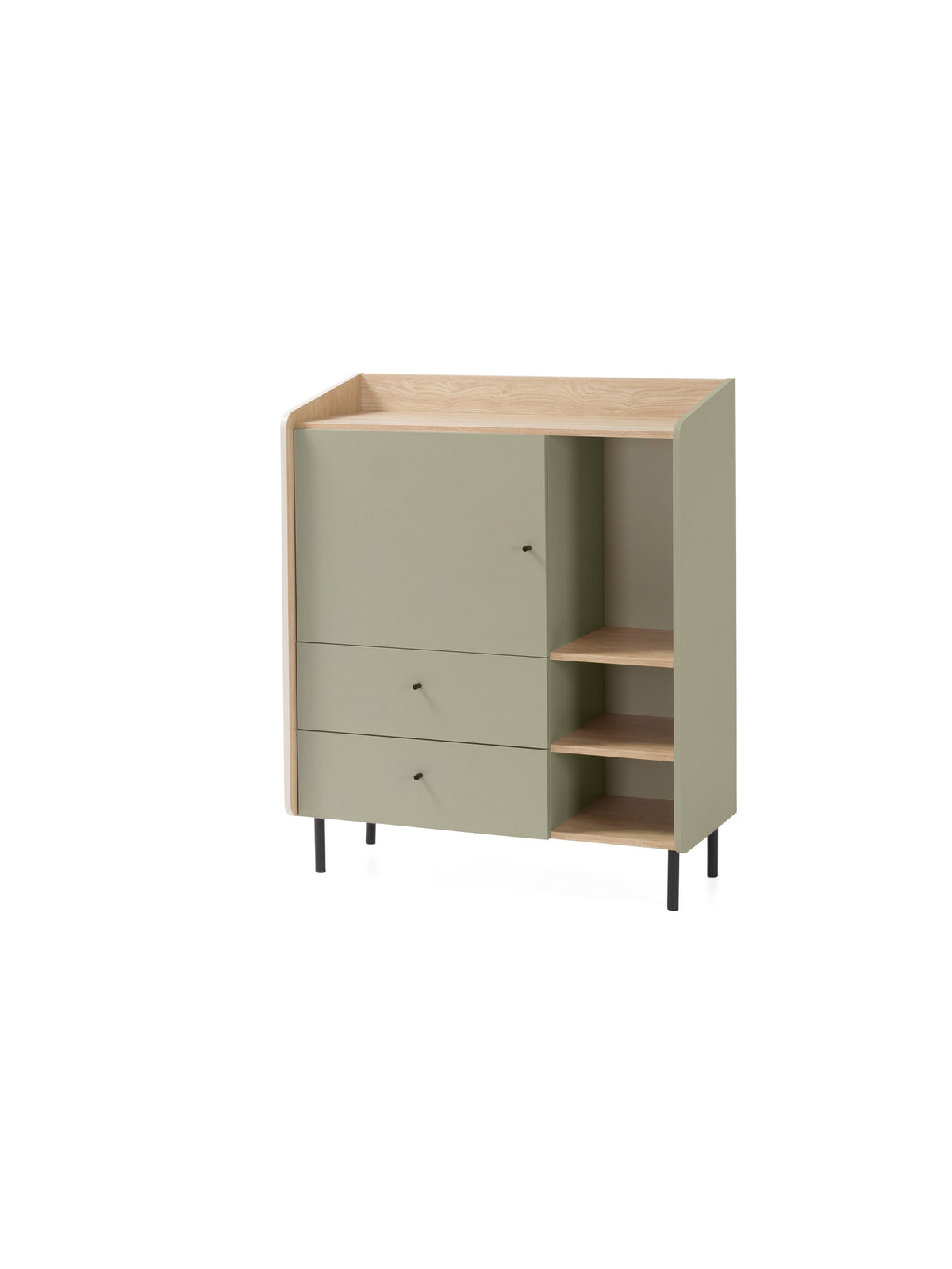 Komoda Fiorenza 95 cm so zásuvkami v farbe eukalyptus a dub baltic dune, pohľad spredu