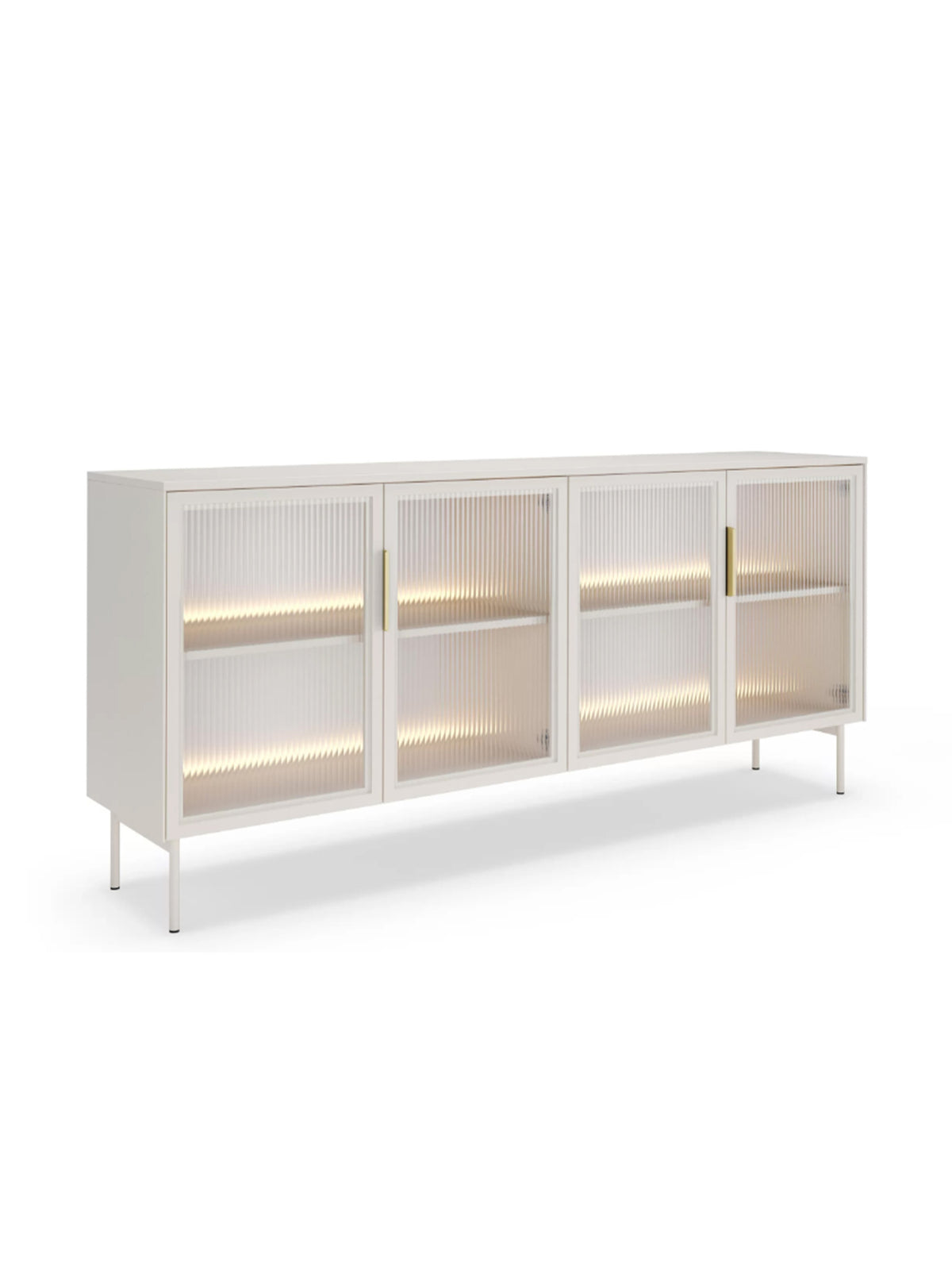 Komoda Auri 181 cm v kasmírovej farbe s LED osvetlením a štyrmi sklenenými dvierkami