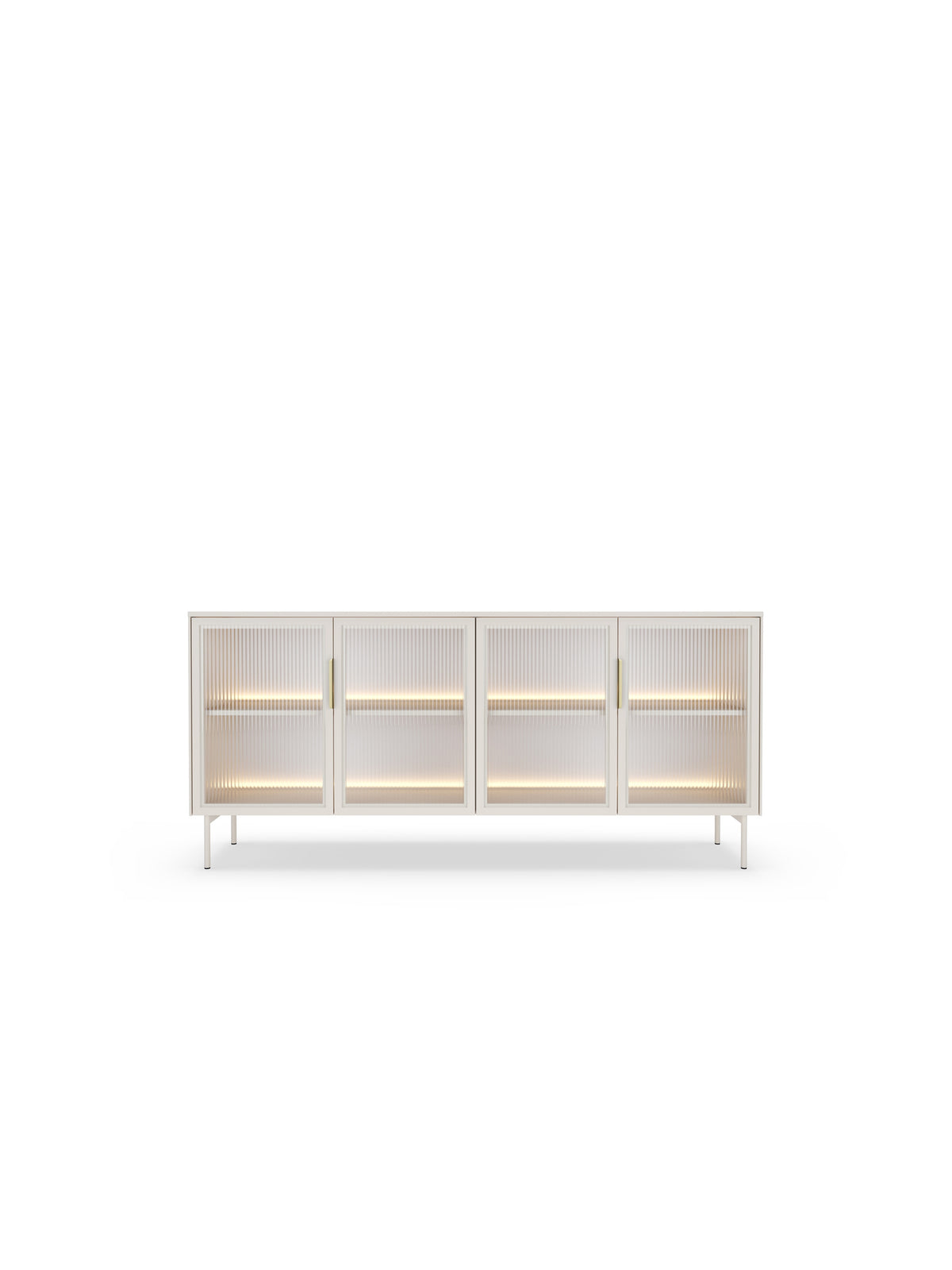 Komoda Auri 181 cm cashmere s LED osvetlením a tvrdenými sklennými dvierkami