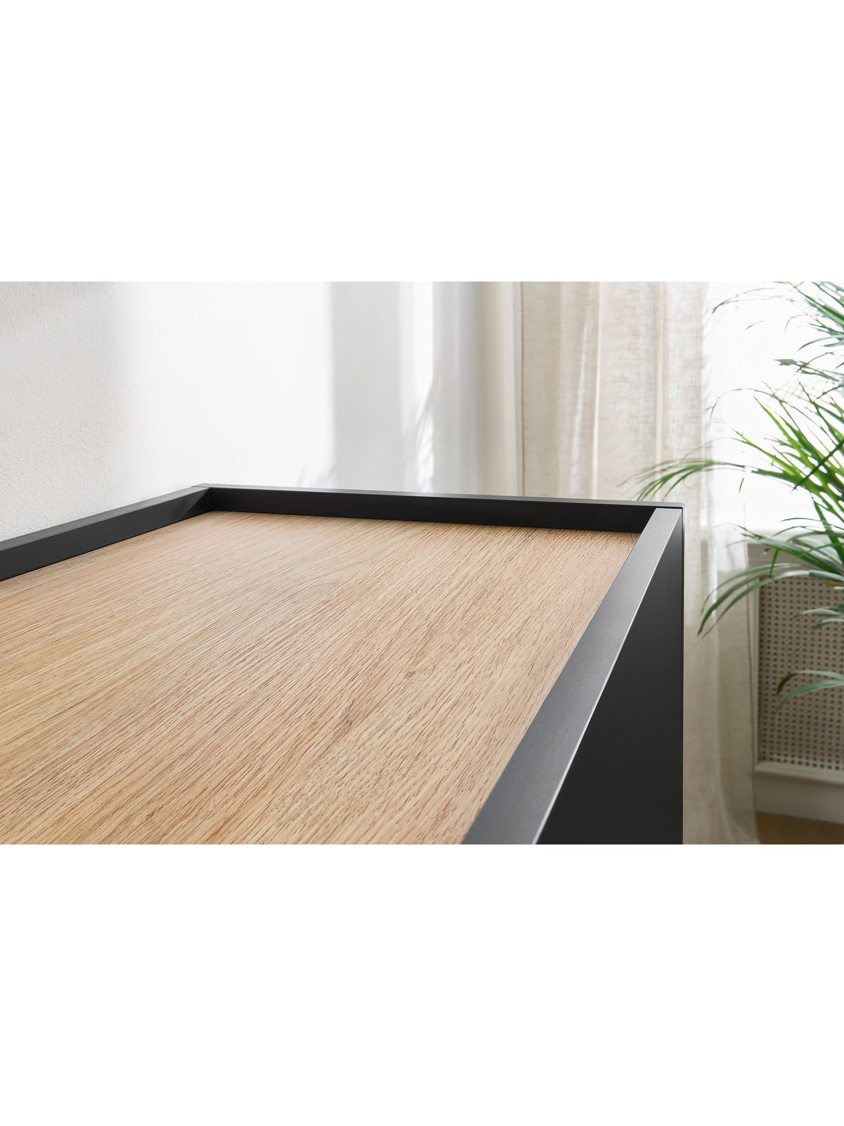 Komoda Desin 120 cm dwudrzwiowa czarny mat z blatem dąb nagano detal blatu