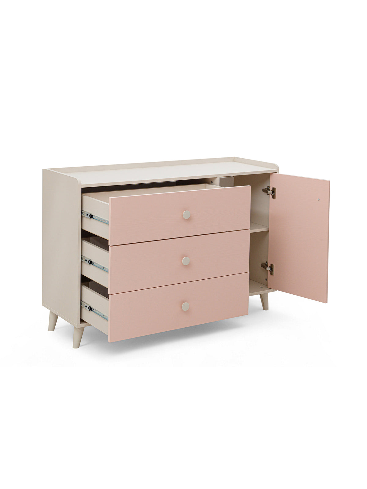 Detská komoda Marla 120 cm so zásuvkami, predná časť millenial pink, korpus piesková