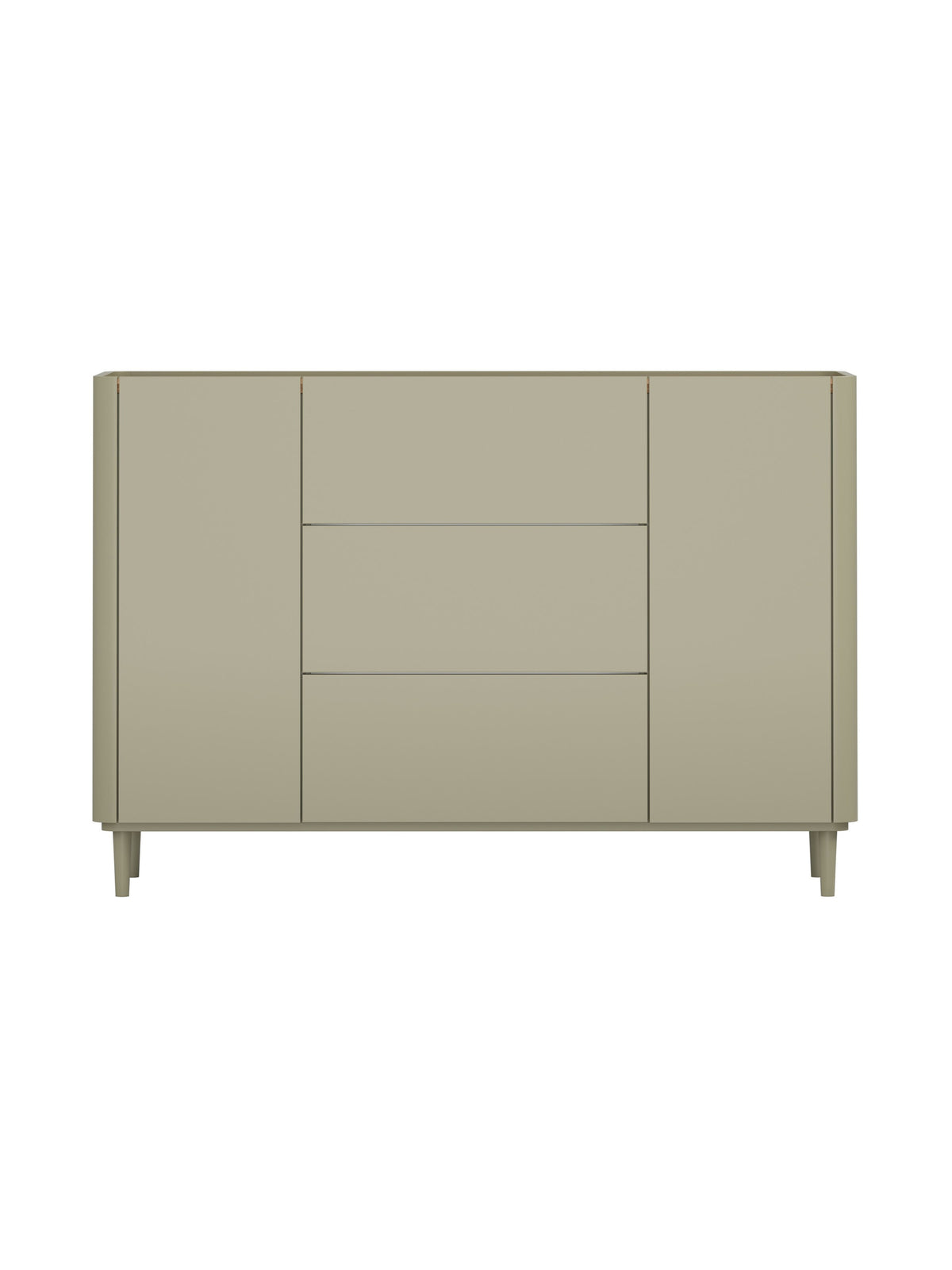 Komoda Elivo 150 cm olivovo zelená so zásuvkami a nohami, doska dub baltic dune