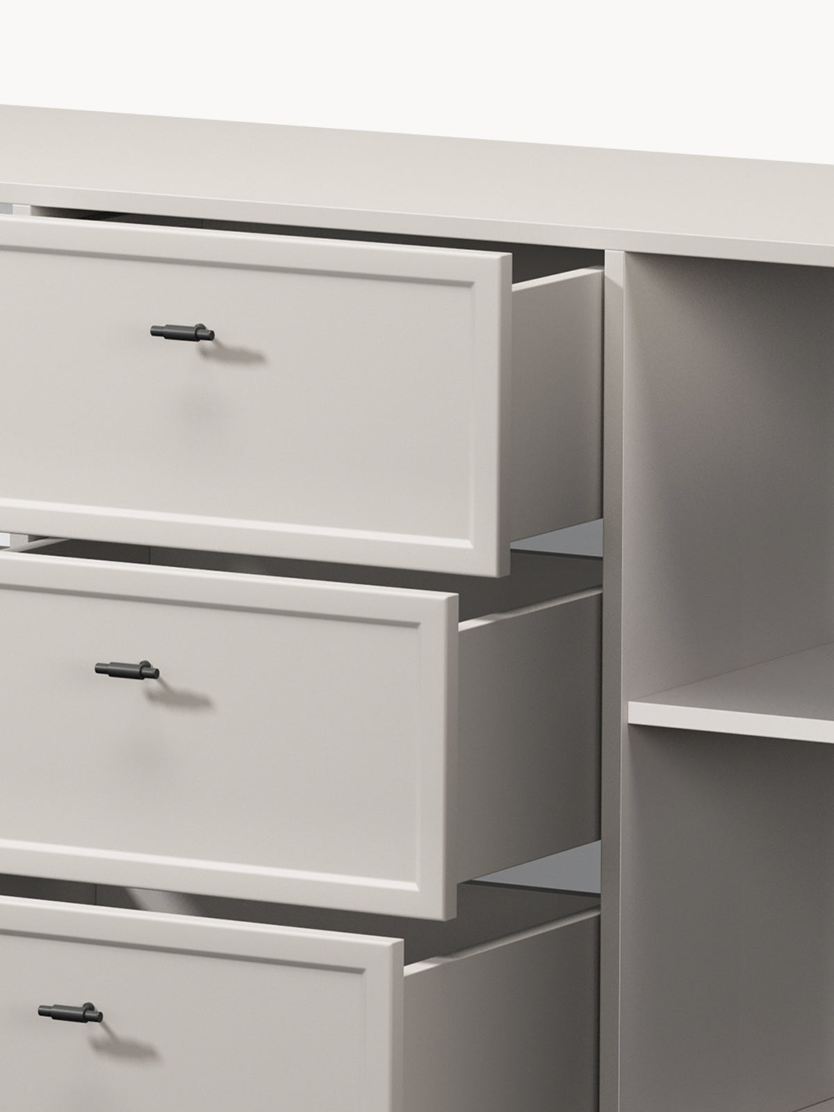 Komoda Lorini 150 cm so zásuvkami - kašmír / čierny úchyty T-bar / Rošt