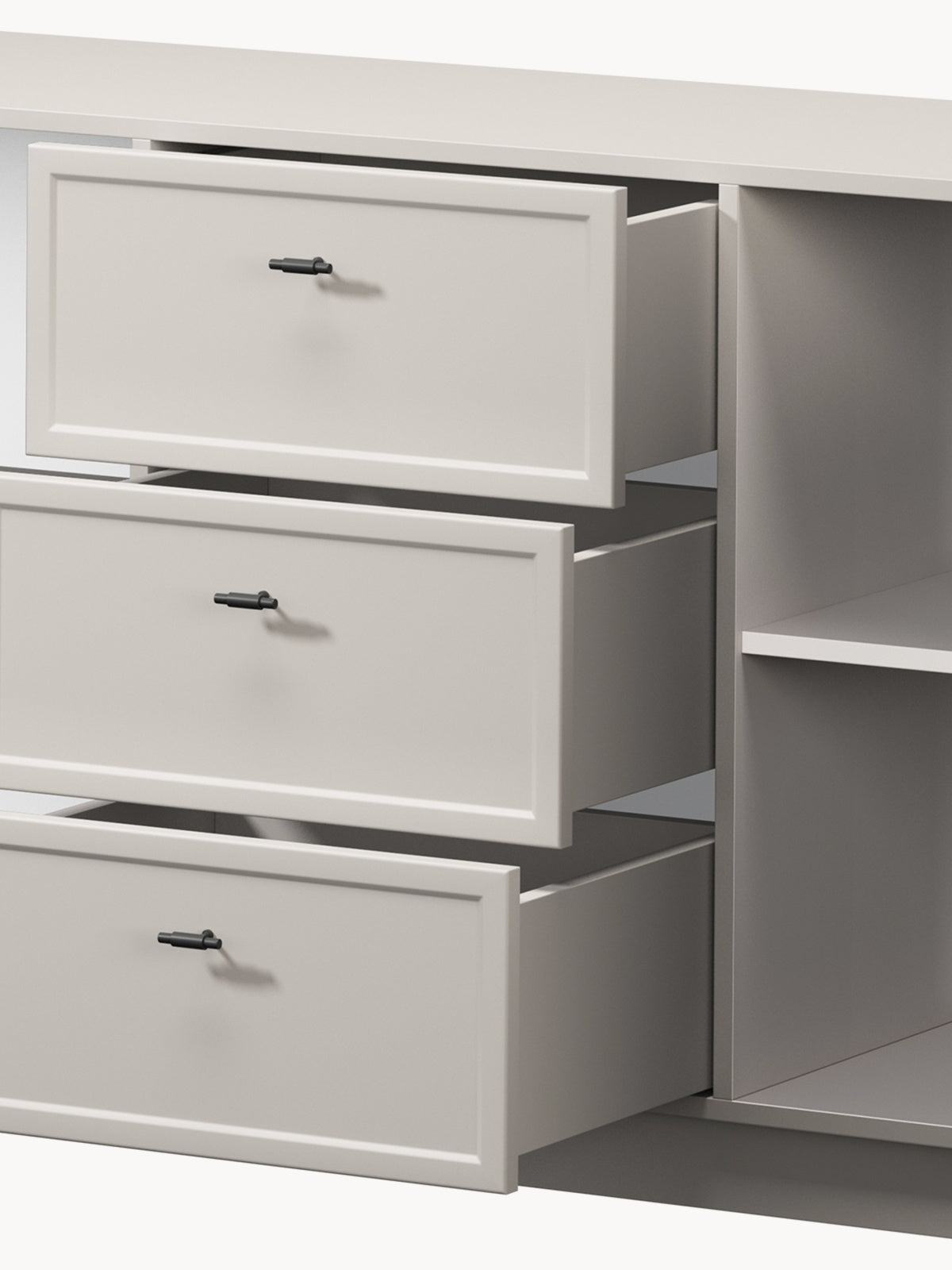Komoda Lorini 150 cm so zásuvkami - kašmír / čierny úchyty T-bar