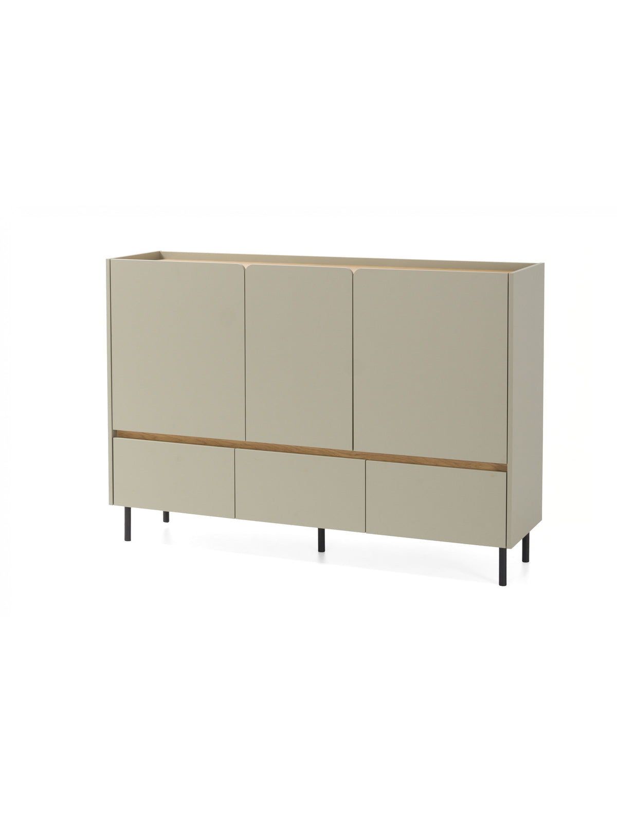 Komoda Altea 150 cm so zásuvkami v odtieňoch eukalyptus a dub baltic dune s kovovými nohami