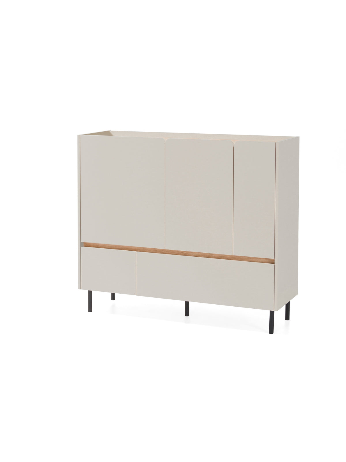 Komoda Altea 120 cm pieskovo béžová s olejovaným dubovým frontom, 2 zásuvky, 3 dvierka