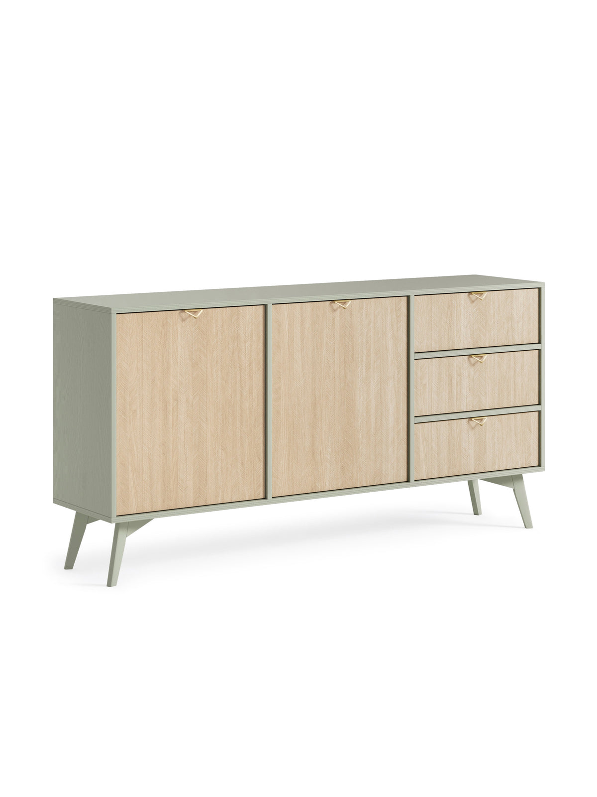 Komoda Lumira 158 cm s dvomi dvierkami a zásuvkami, eukalyptové telo, scandi vzor rybej kosti