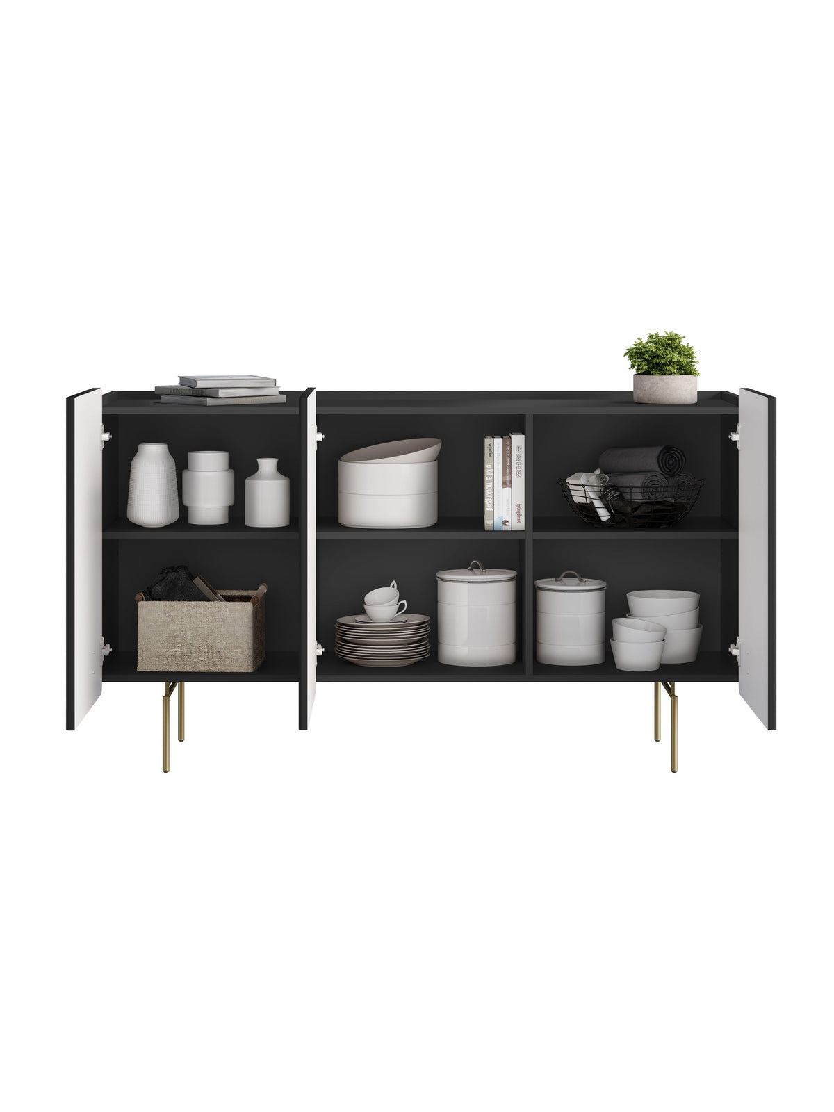Komoda Malmi 150 cm - Čierny mat / zlote nozki