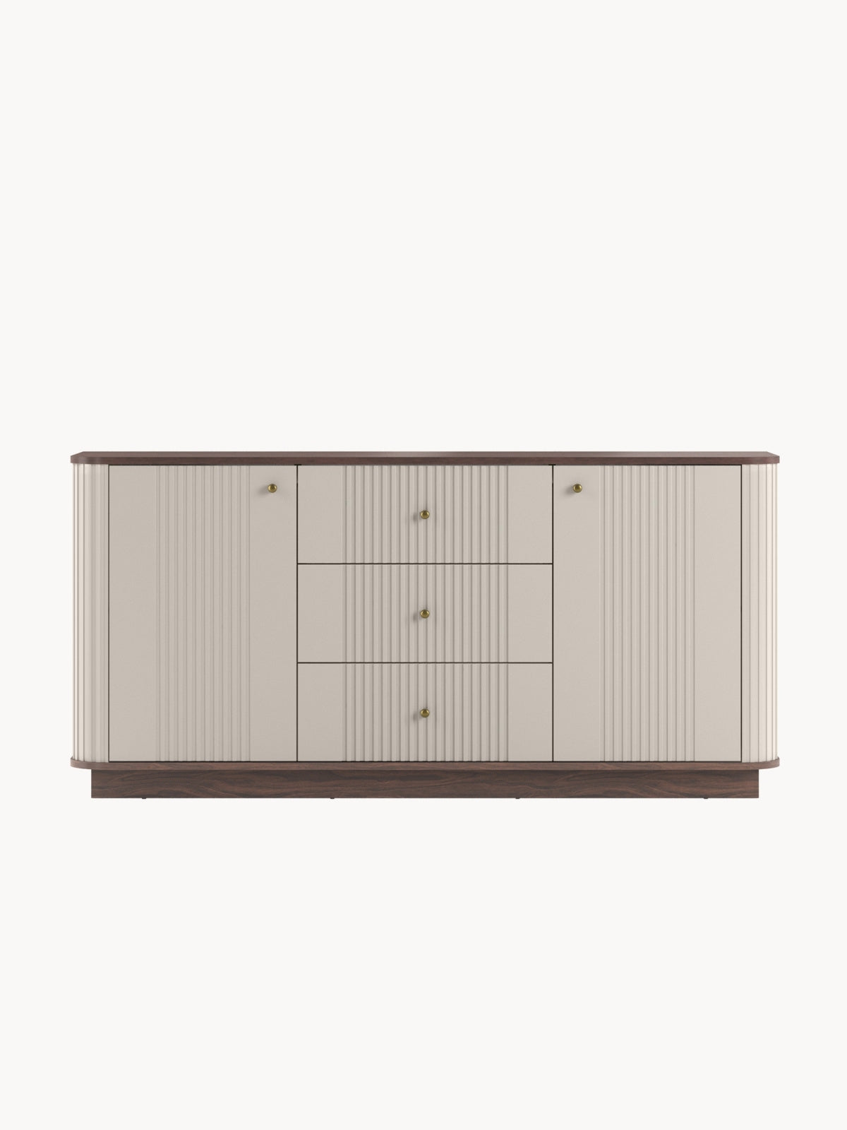 Komoda Vesper 160 cm so zásuvkami na sokelu - kašmír / Orech / zlote úchyty