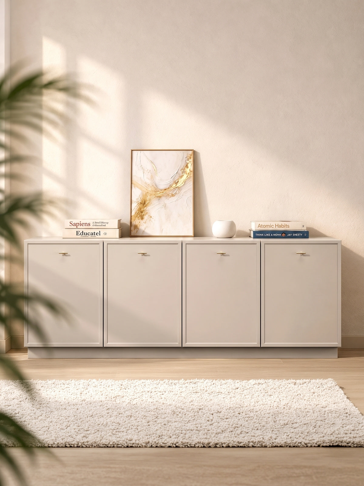Komoda wisząca Lorini 200 cm czterodrzwiowa - kaszmir / złote uchwyty T-bar