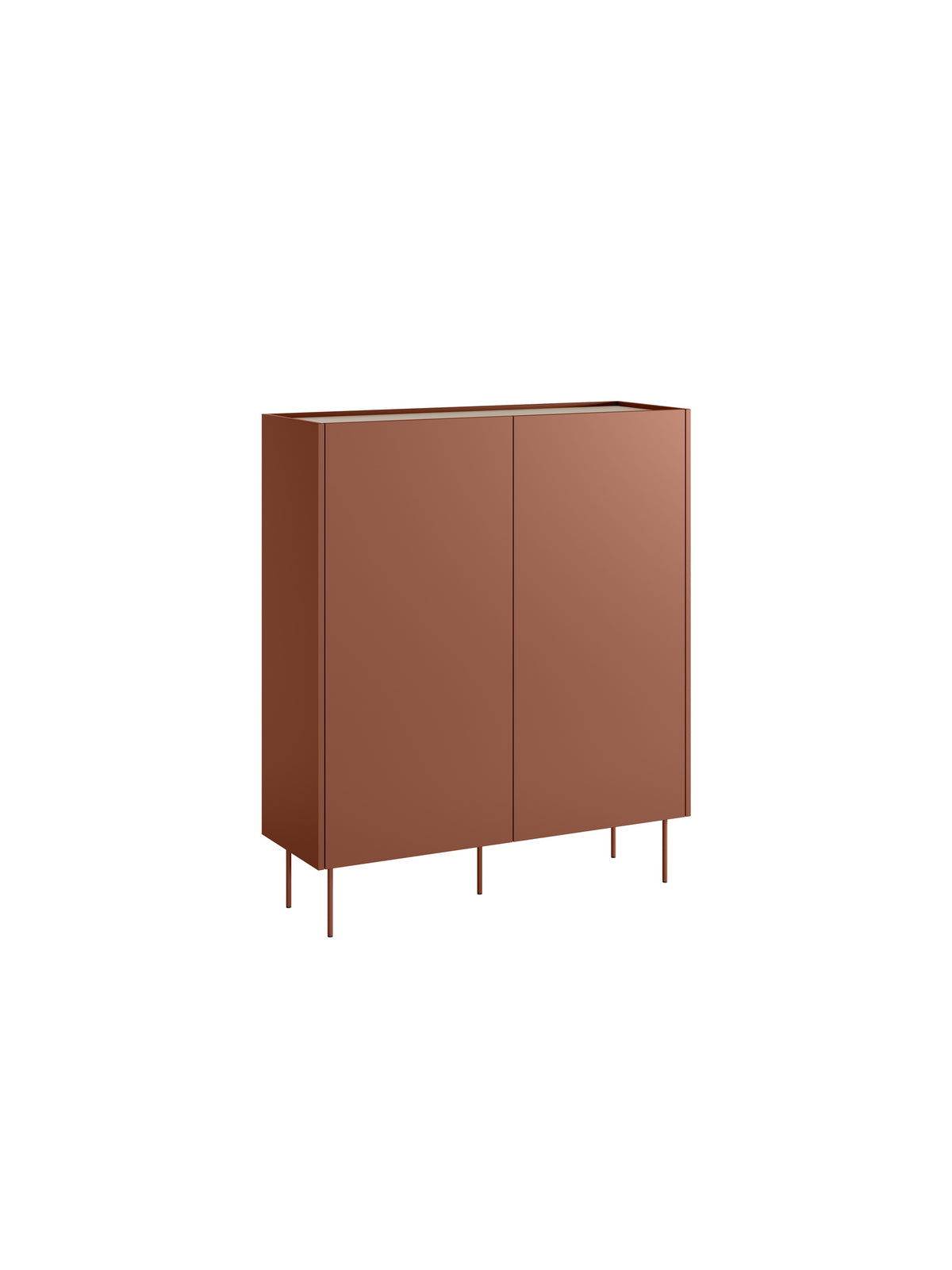 Komoda vysoká Desin 120 cm dvojdverová z ukrytymi zásuvkami - ceramic red / Dub nagano