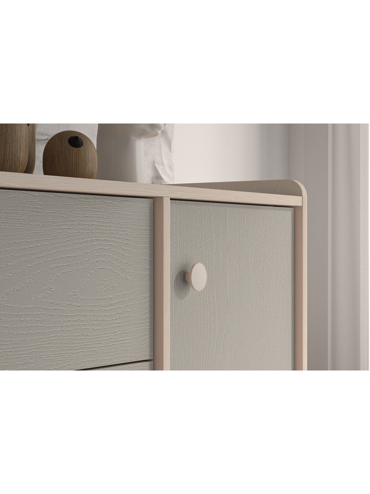Detská komoda Marla 120 cm s tromi zásuvkami v farbe púšťový piesok a sivý pallád