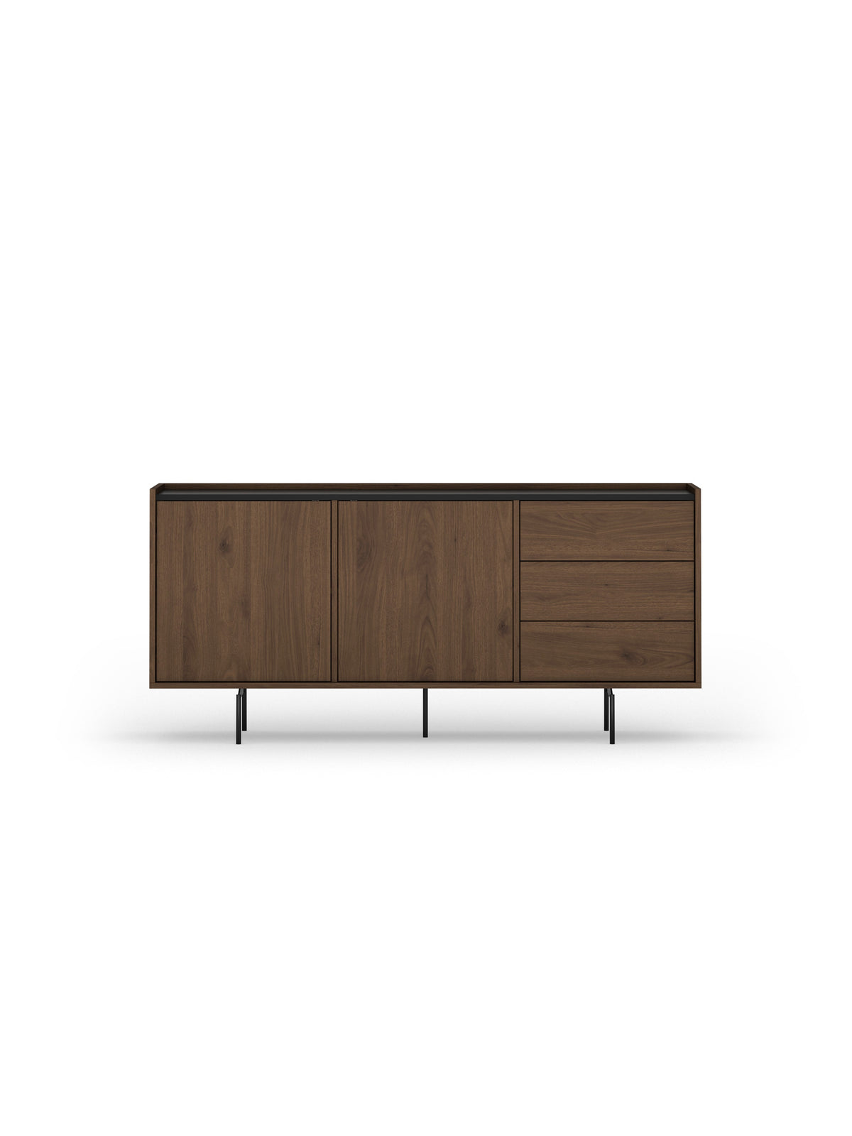 Komoda Zenar 170 cm w kolorze orzech elegant z czarnym blatem i trzema szufladami
