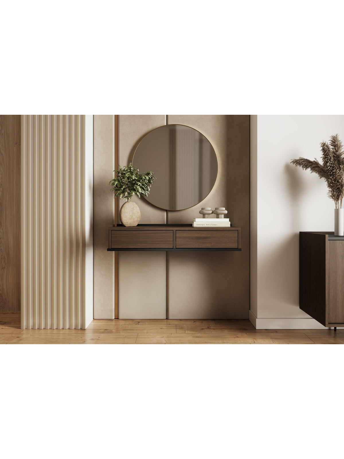 Závesná konzola Zenar 100 cm s dvoma zásuvkami, oriešok elegant a čierny korpus
