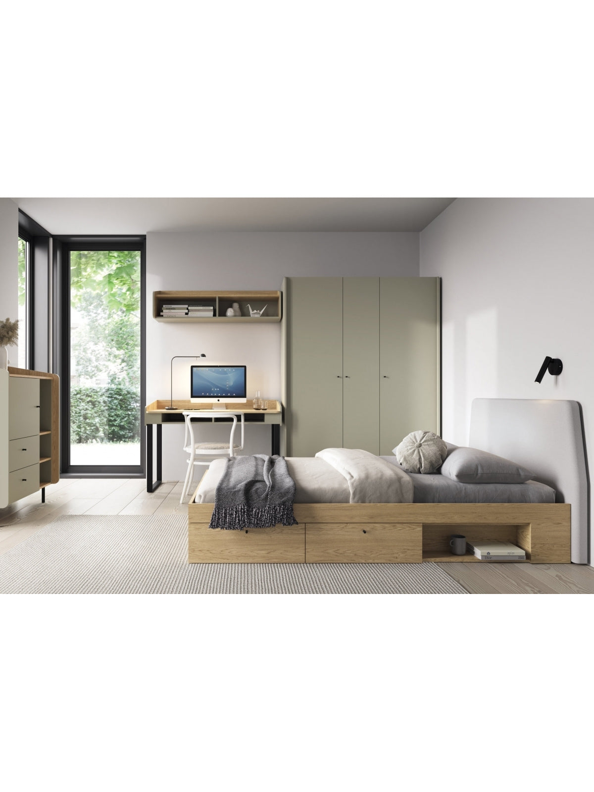Mládežnícka posteľ Fiorenza 90x200 cm v odtieni dub baltic dune s úložným boxom a dvoma zásuvkami