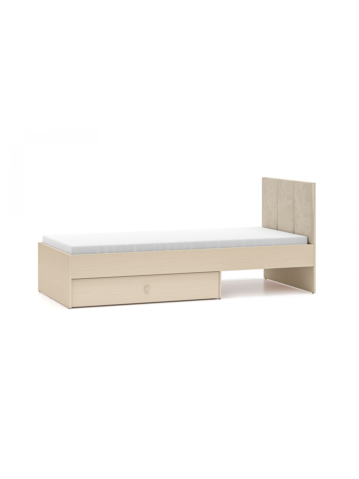 Mládežnícka posteľ Marla 90x200 cm v béžovom velúri Nice 2 so zásuvkou a svetlým korpusom
