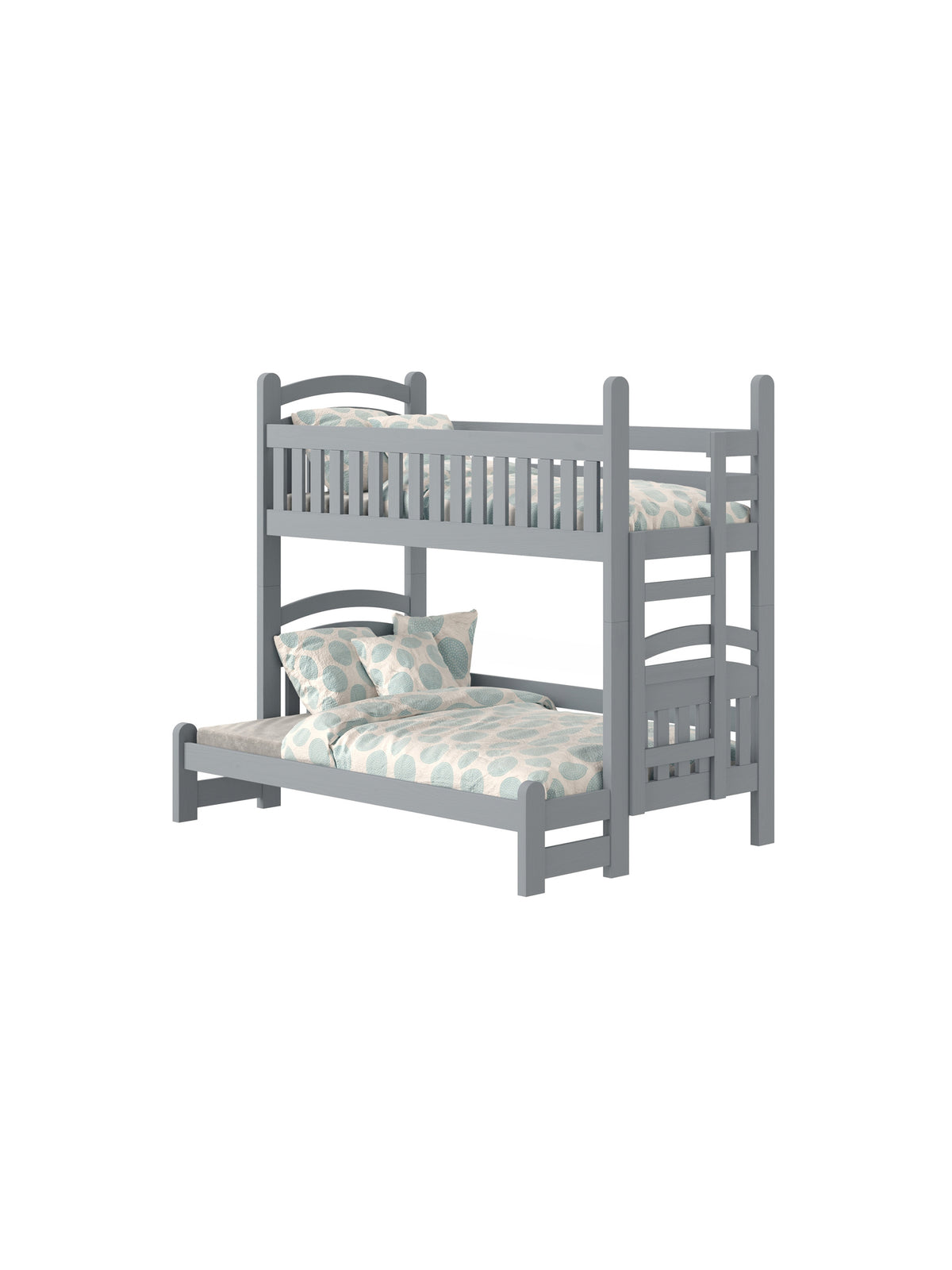 Poschodová posteľ Amely Maxi 90x200/140x200 pravá, sivá, drevená s pravým rebríkom