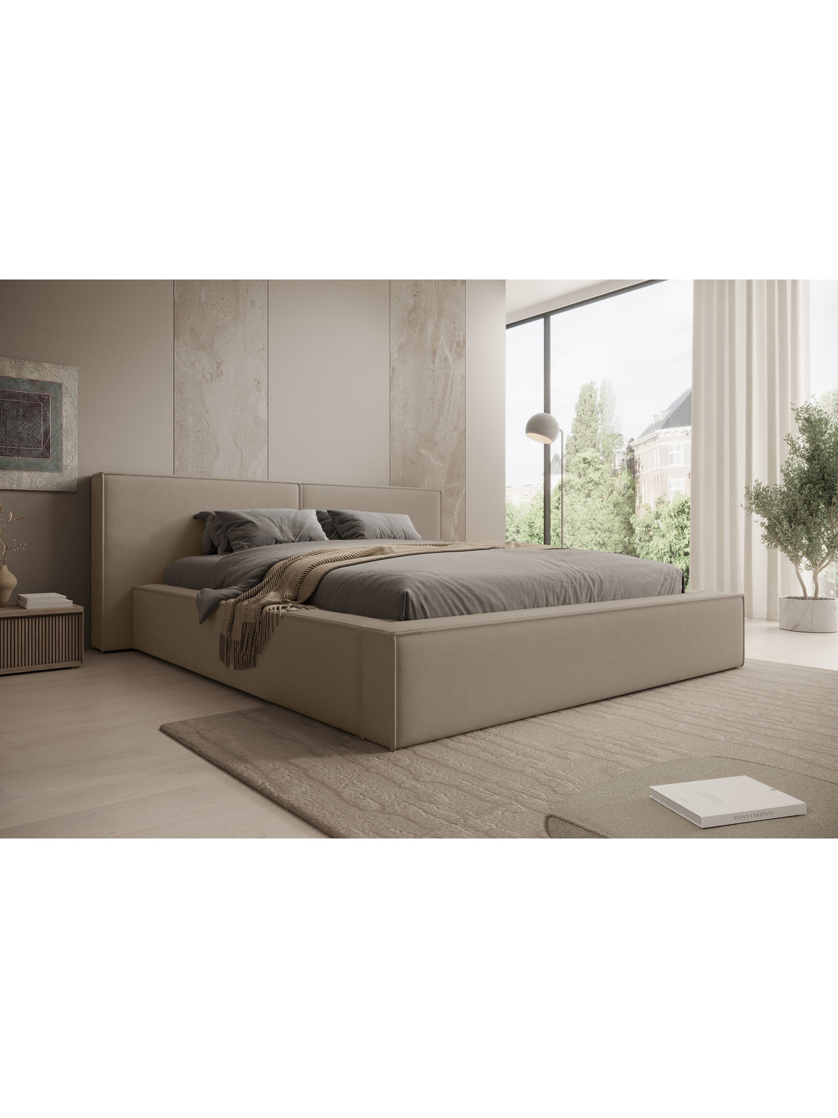 Čalúnená posteľ Molino 180x200 v béžovom velúri Castel 15, pohľad spredu