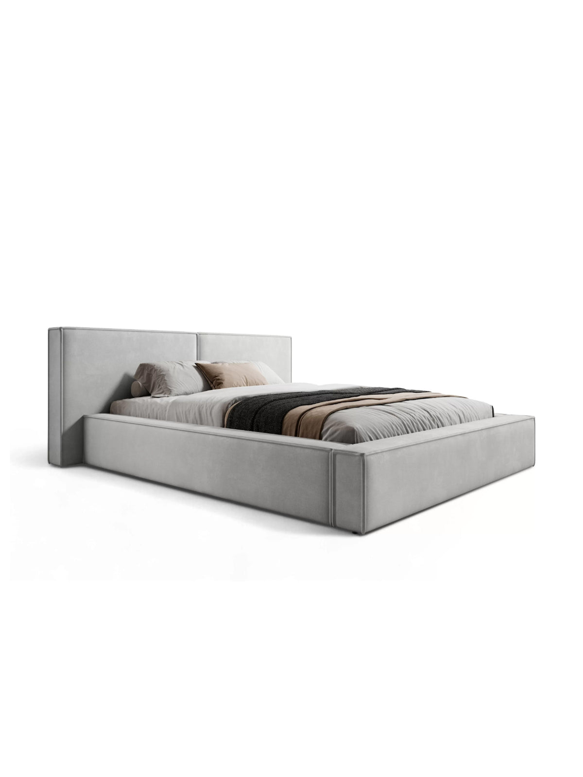 Čalúnená posteľ Molino 180x200 v sivom velúri Castel 80, bočný pohľad