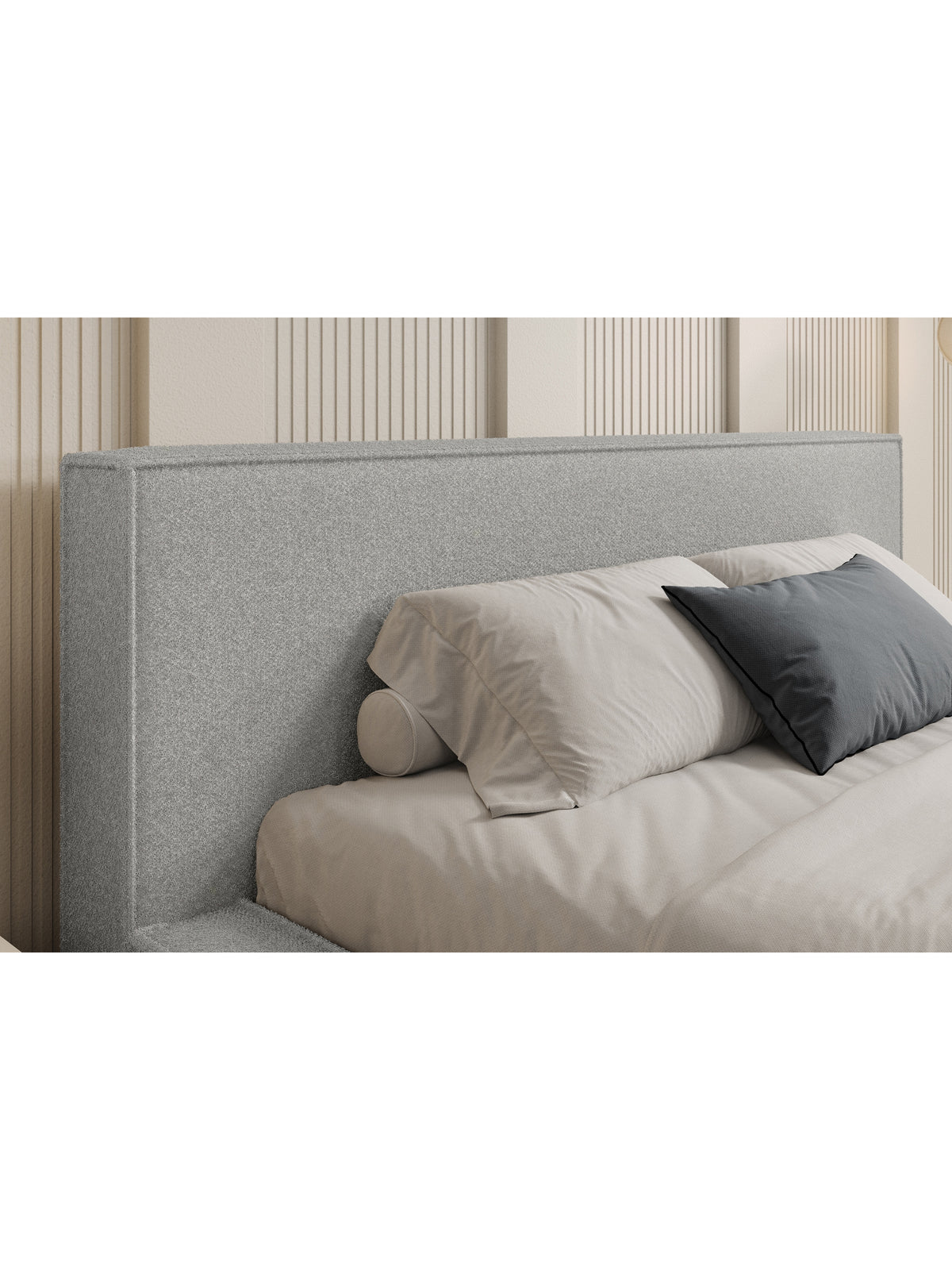 Łóżko tapicerowane Nirello 160x200 w szarej bukli z wysokim zagłówkiem