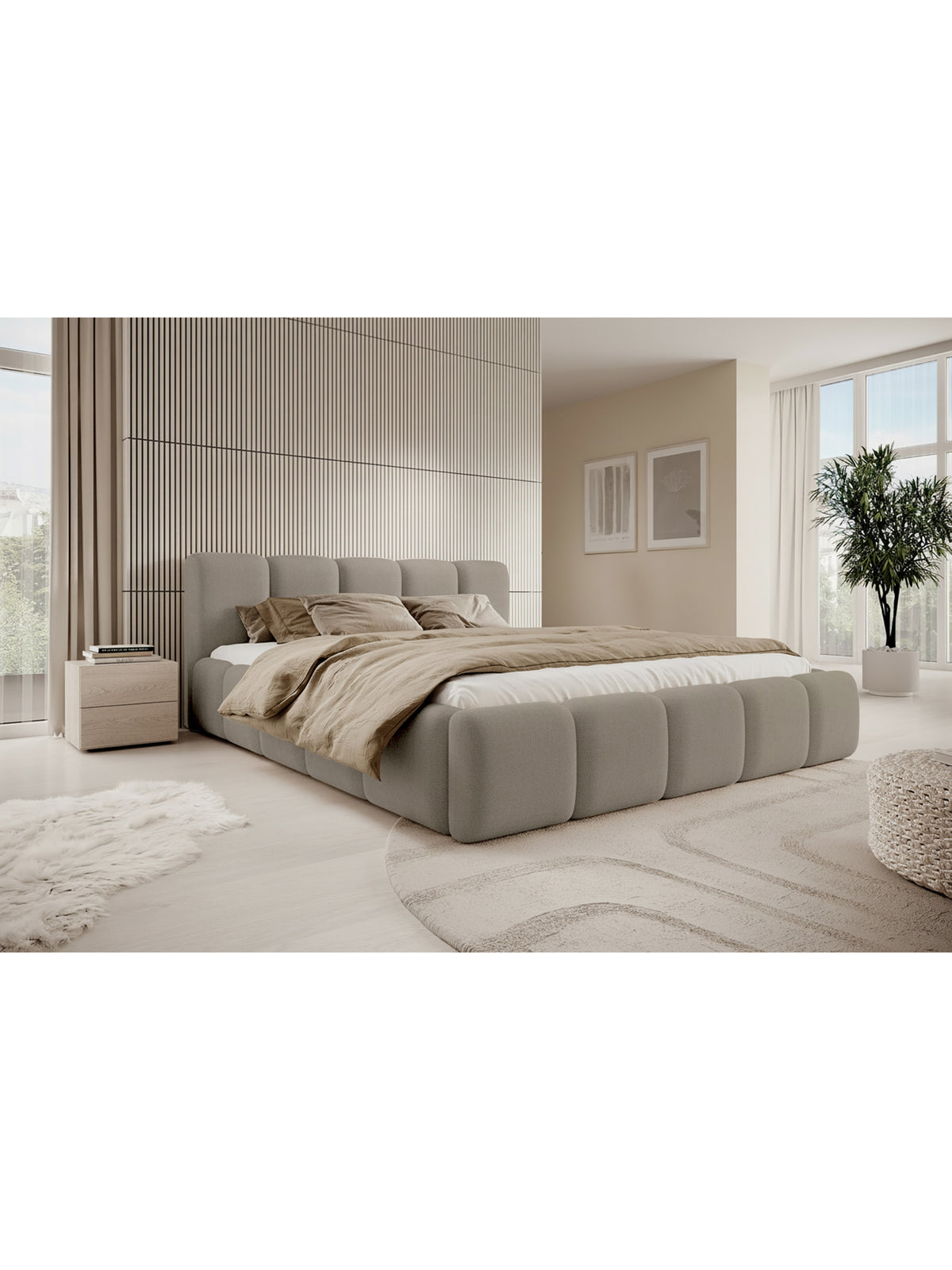 Čalúnená posteľ Tesia 180x200 béžový zamat Castel 15, čelný pohľad