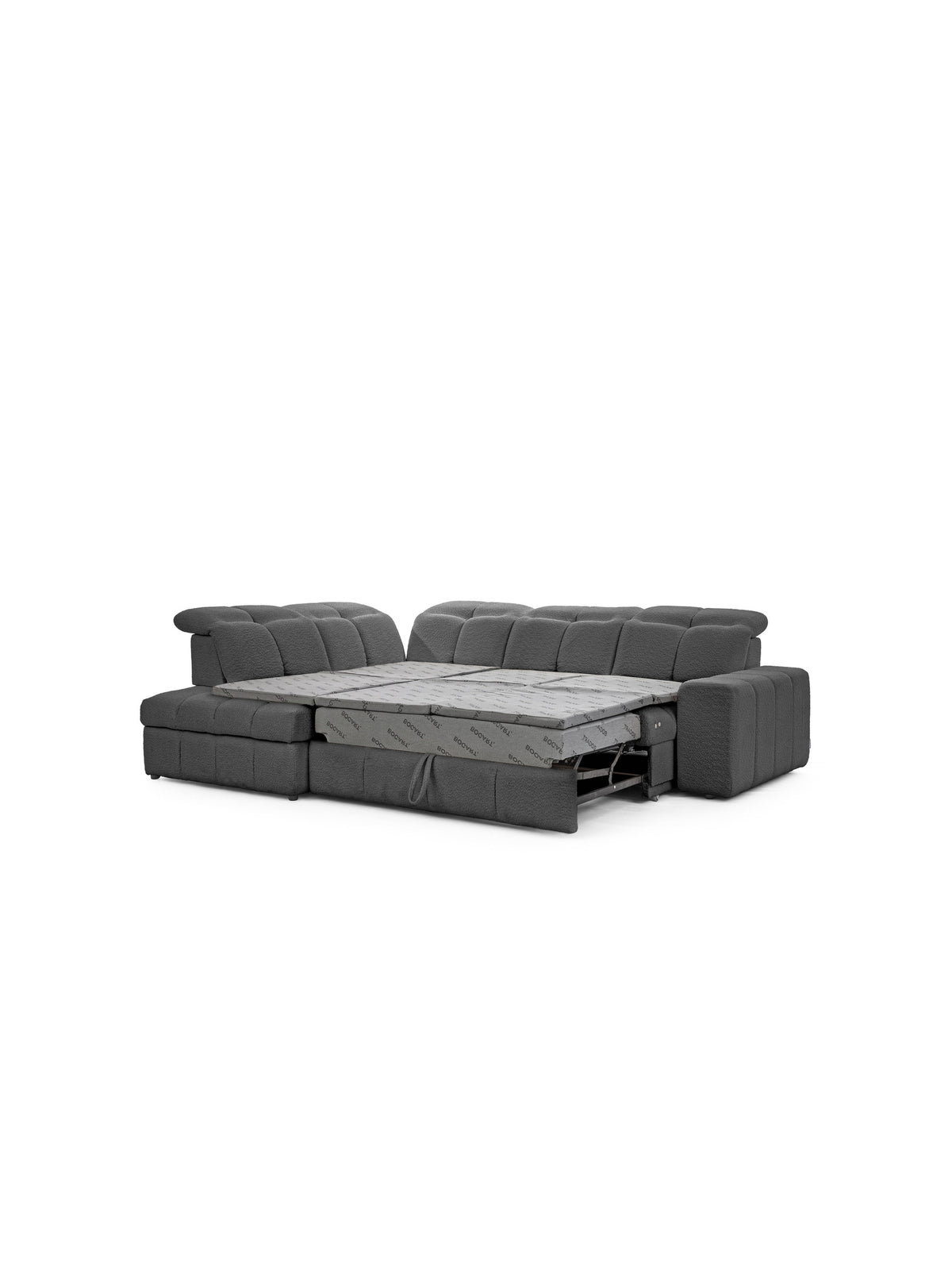 Narożnik Magnelio L elektryczny lewostronny szara boucle z funkcją spania i rozłożonym siedziskiem