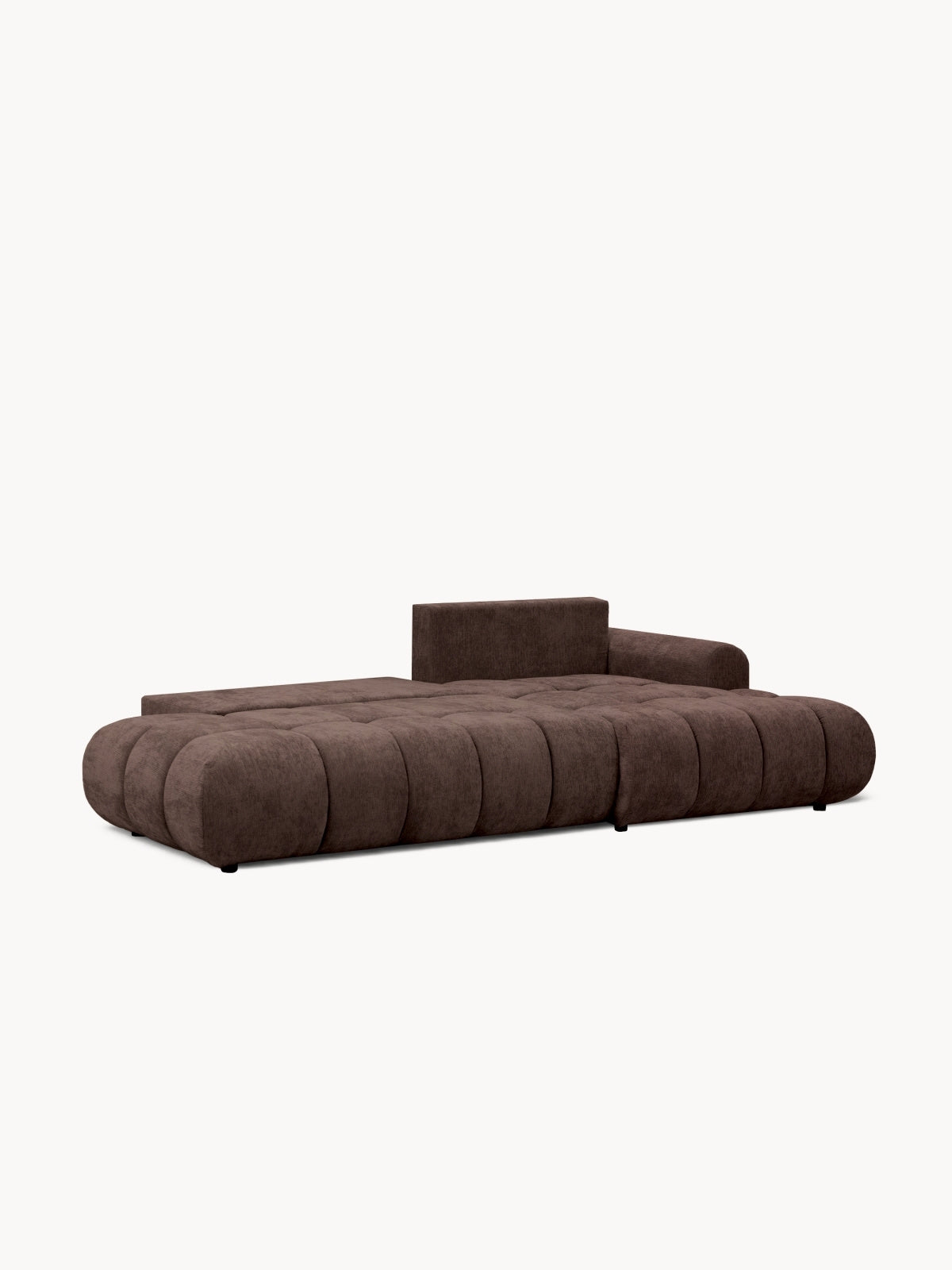 Rohová sedacia súprava Lutario L II pravostranná s funkciou spania, hnedý čalúnený látkou Vibe 26, bočný pohľad