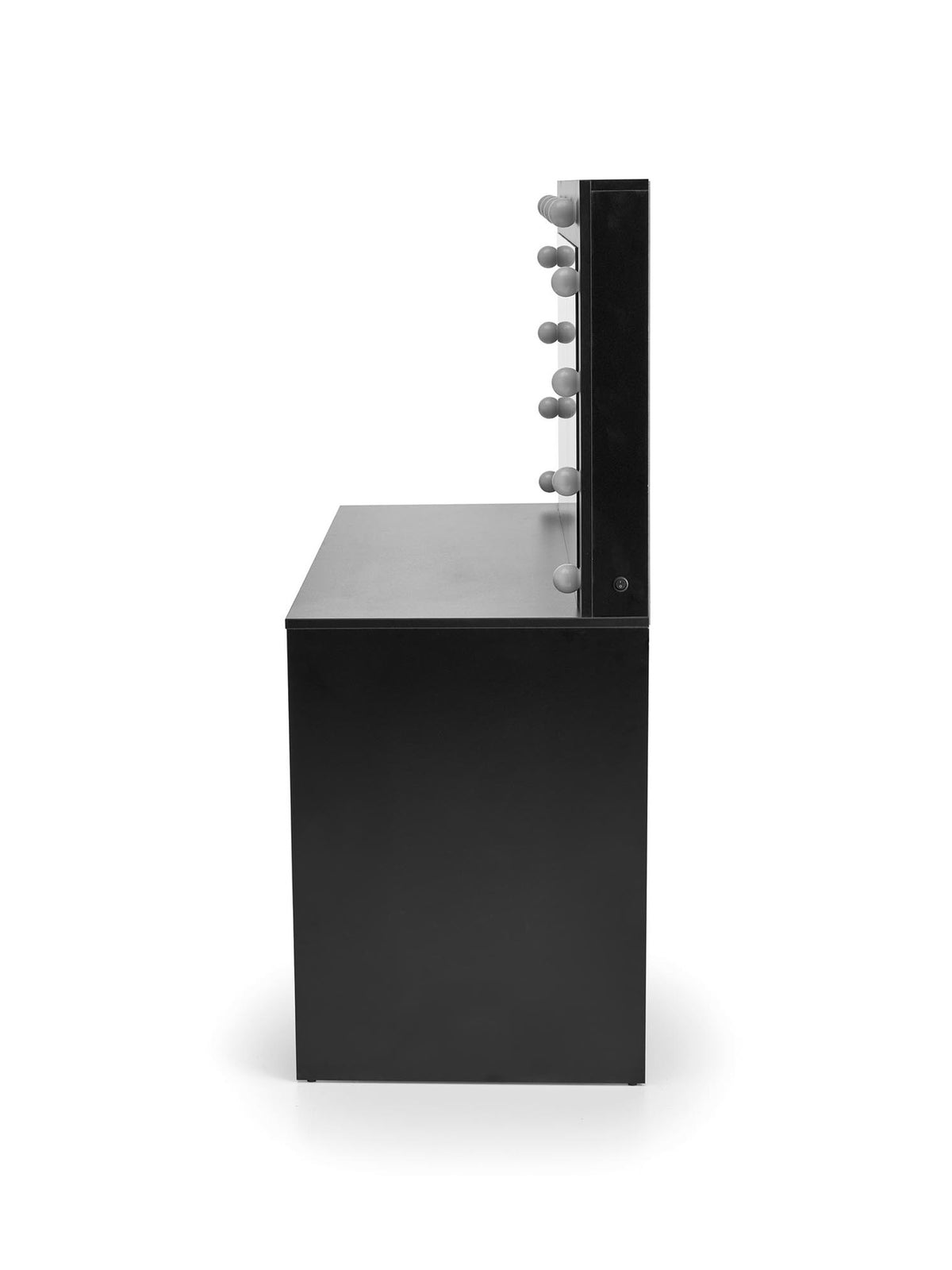 Toaletka Velinio XL 120 cm czarna z 5 szufladami i lustrem z oświetleniem LED widok z boku