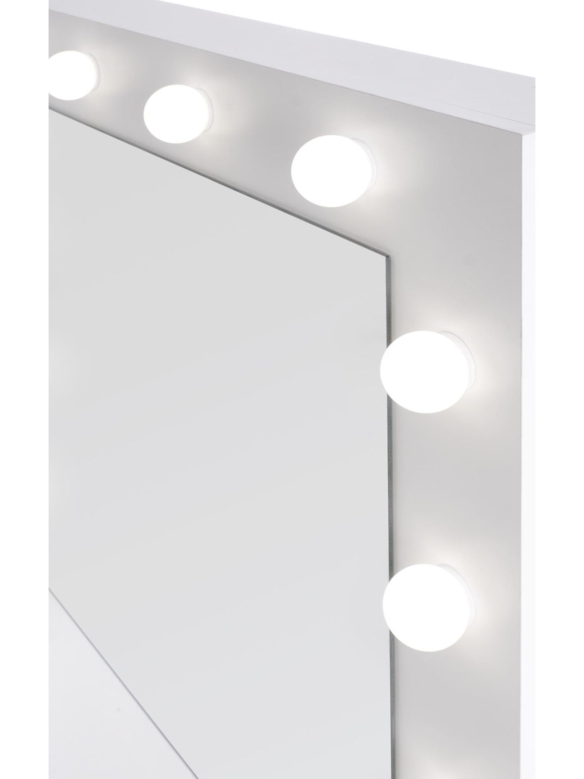 Biely toaletný stolík Velinio 95 cm s LED osvetlením a zrkadlom, detail svetiel
