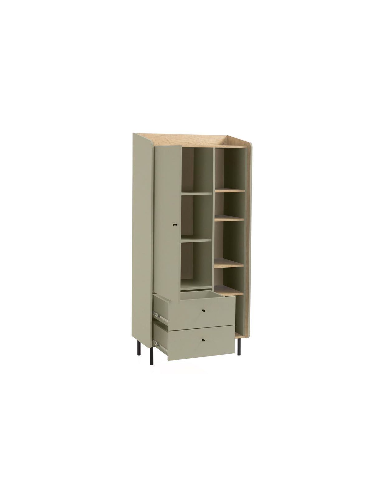 Regál Fiorenza 80 cm s 1 dverami a 2 zásuvkami, eukalyptus a dub baltic dune