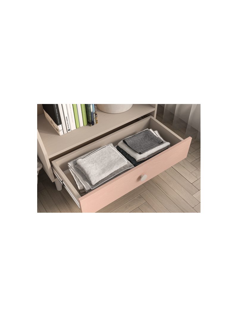 Detský regál Marla 72 cm s ružovým frontom millenial pink, zásuvka s plným vysunutím