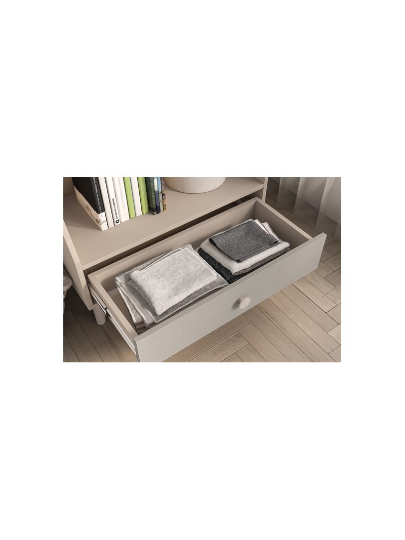 Detský regál Marla 72 cm so zásuvkou, korpus piesok púšte, front sivý pallád