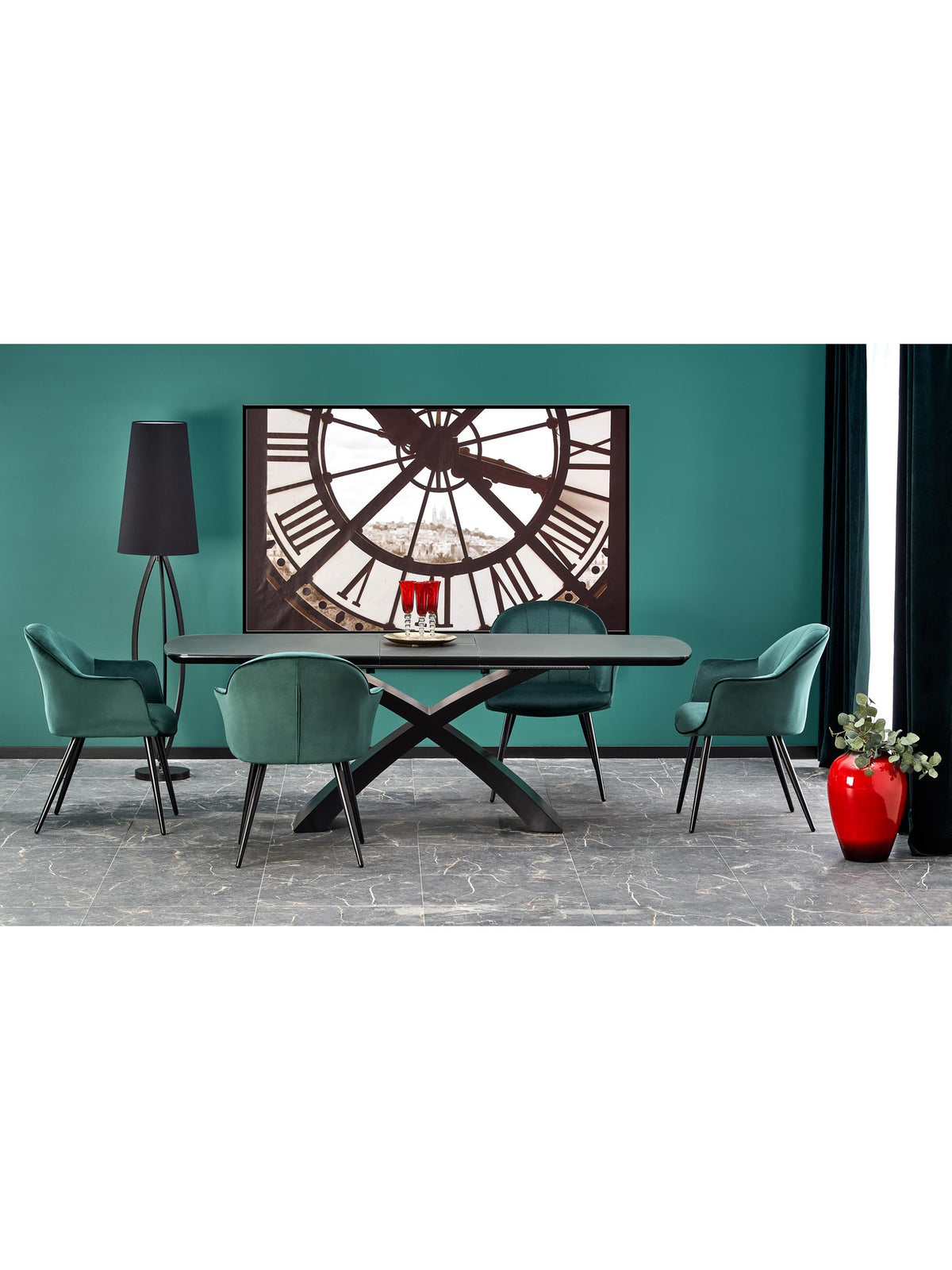 Rozkladací stôl Virello 180-220x89 cm matný tmavo sivý s čiernymi nohami, pohľad spredu