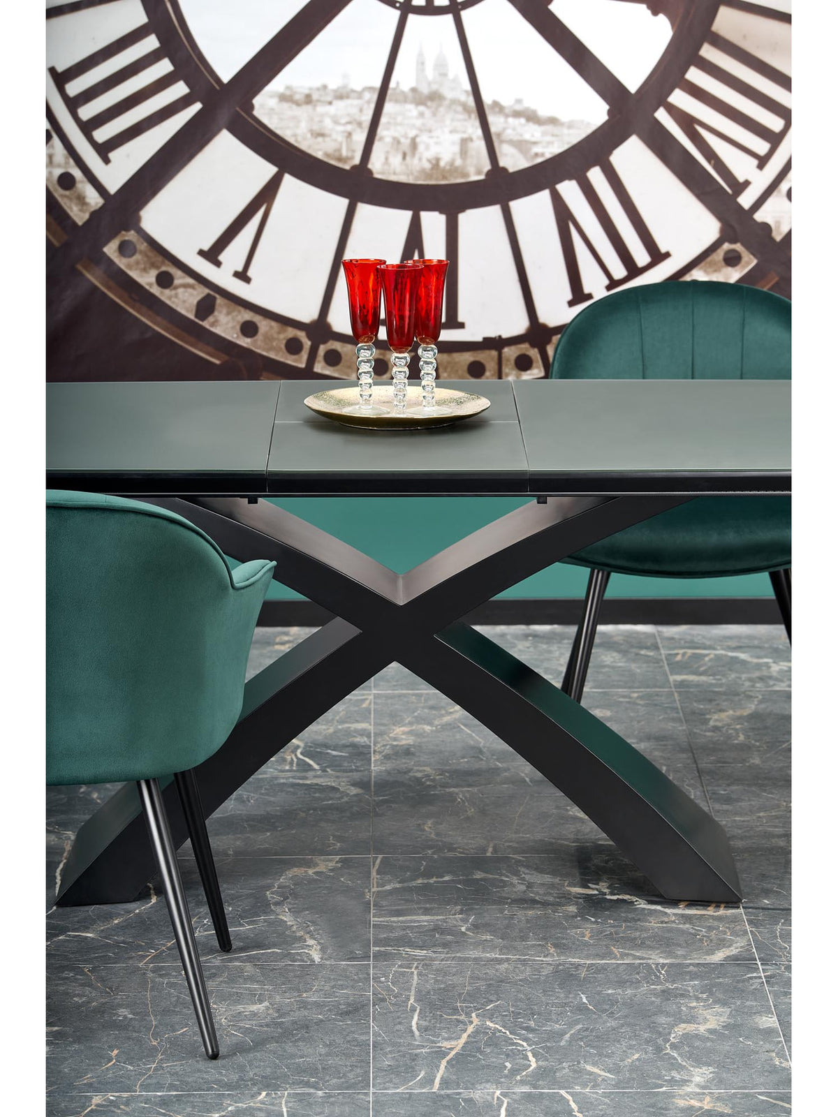 Rozkladací stôl Virello 180-220x89 cm s čiernymi nohami a tmavým popelavým stolom