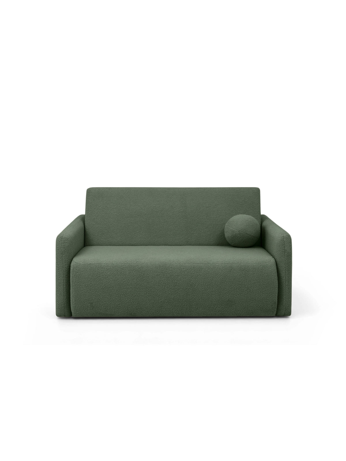Rozkladacia dvojmiestna pohovka Nido 120 cm zelená boucle s vankúšom, pohľad spredu
