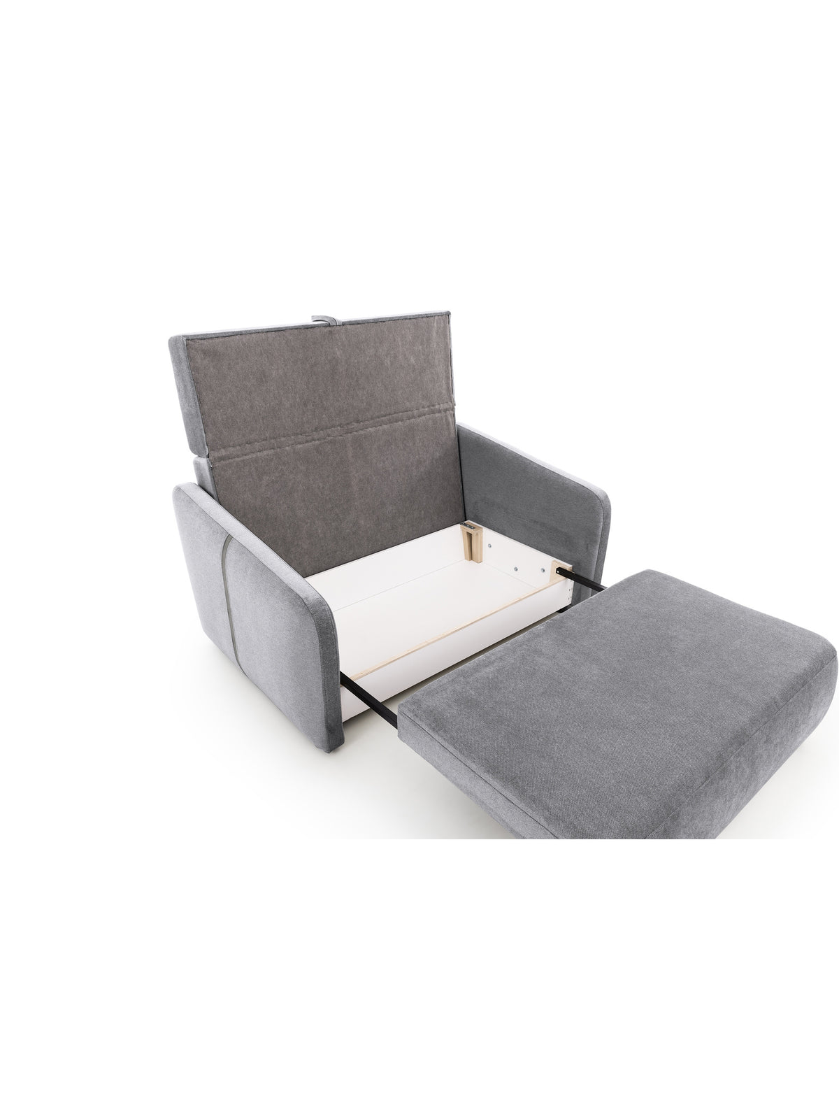Sofa Zeldia 135 z funkcją spania, szary szenil hydrofobowy, rozłożona powierzchnia spania