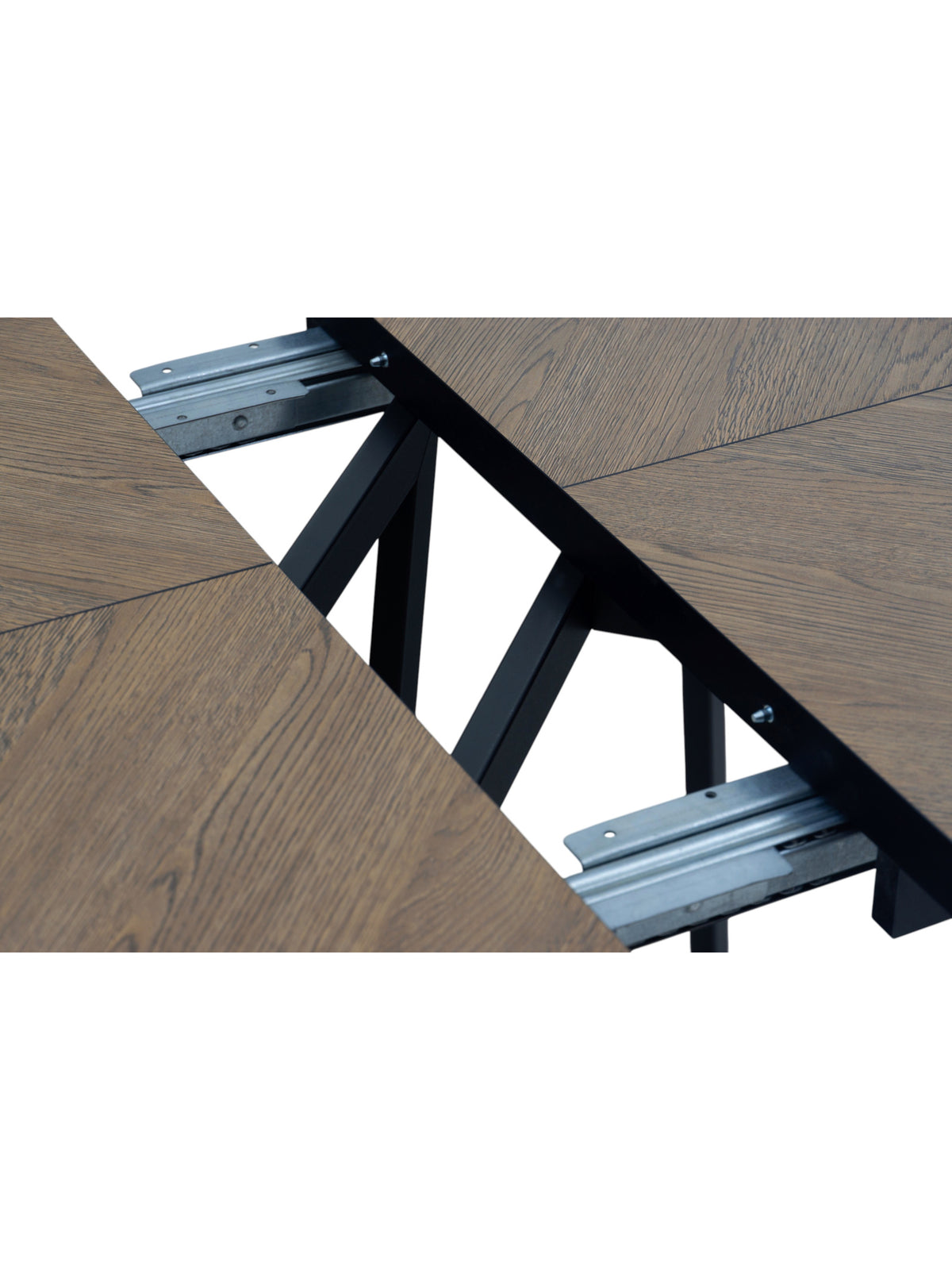 Rozkladací stôl Cedrus Rozeta detail mechanizmu, dub belmont, čierny rám