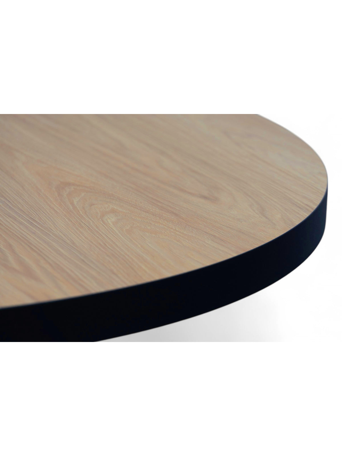 Rozkladací okrúhly stôl Cedrus Linear 95/150 cm s dubovým laminovaným povrchom a čiernym okrajom