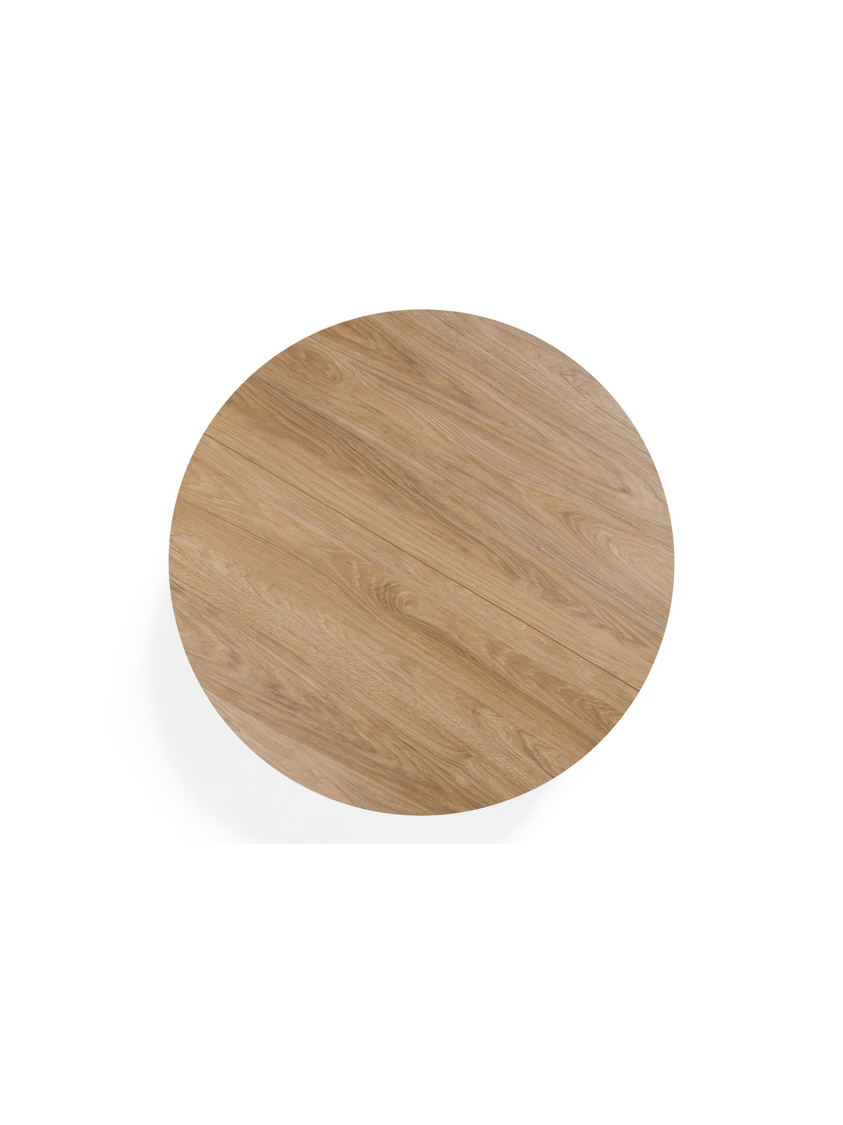 Okrúhly stôl Cedrus Linear 95/150 cm s dubovou doskou a čiernym rámom, pohľad zhora