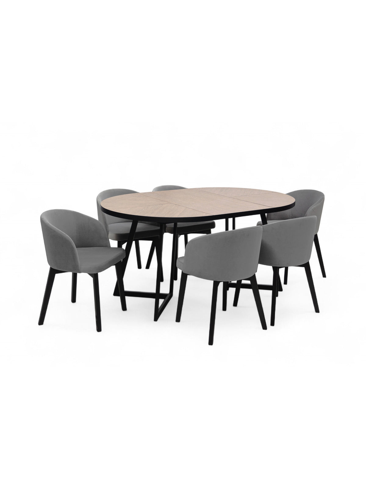 Rozkladací okrúhly stôl Cedrus Rozeta 105/160 cm dub belmont s čiernym rámom z bočného pohľadu